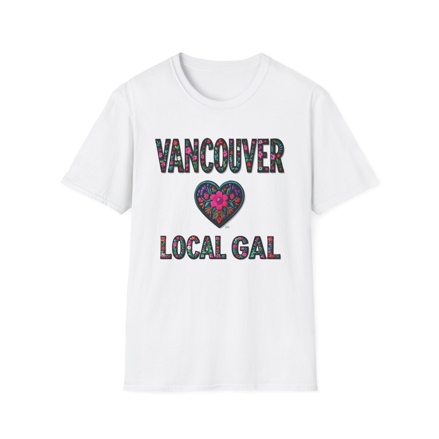 Vancouver Local Gal Flower-Heart T-Shirt, c13-n00-s005 Softstyle Graphic Tee, Unisex Casual Wear, Support Local Merch, Gift for Community Lovers, Finkz WINDSOR