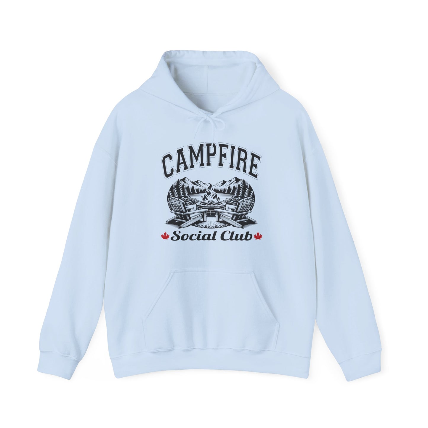 Campfire Social Club Hoodie | HappyCamperCrew.Com 100% Authentic | Cozy Camping Hoodie | Unisex Hooded Sweatshirt for Nature Lovers, Casual Wear, Gift for Him/Her, Outdoor Adventures, Cozy Days & Warm Nights by the Campfire