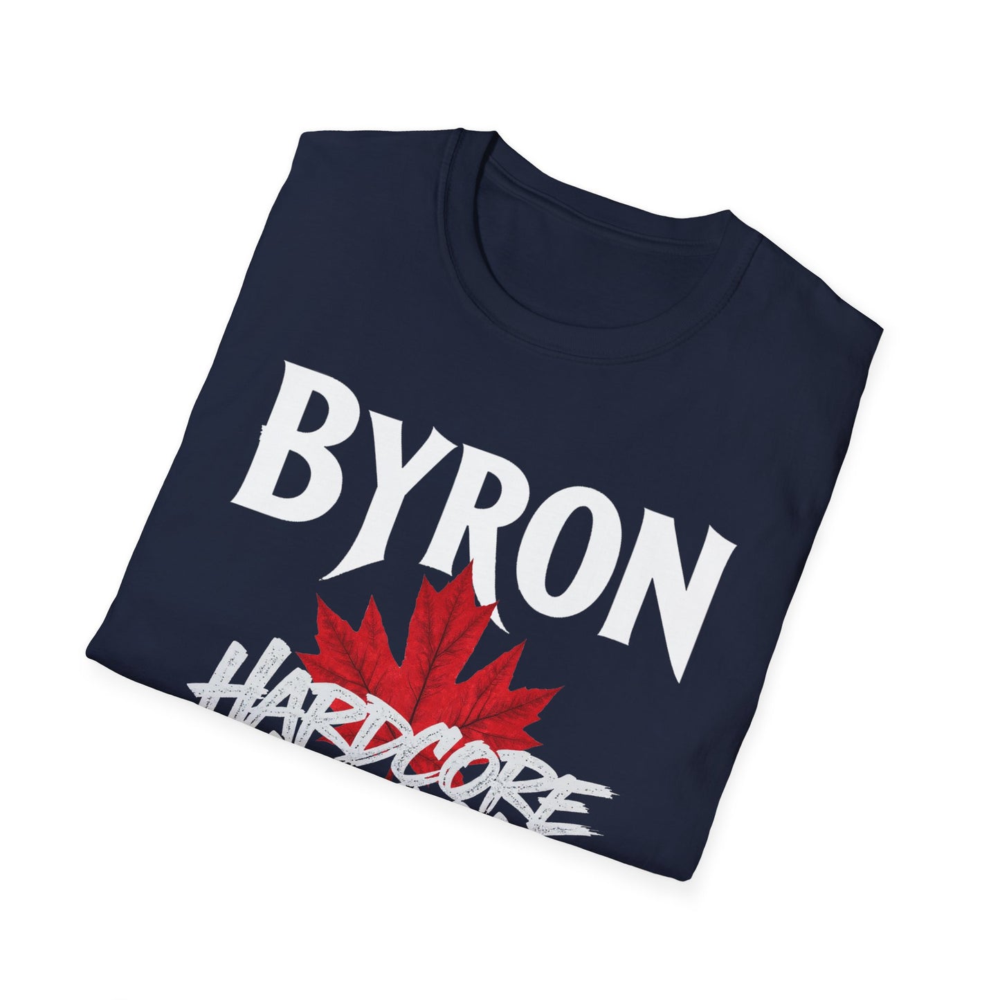 Byron Hardcore We Support Our Own Red Leaf T-Shirt, c02-n02-s006 Softstyle Graphic Tee, Unisex Casual Wear, Support'n Locals Merch, Gift for Community Lovers.