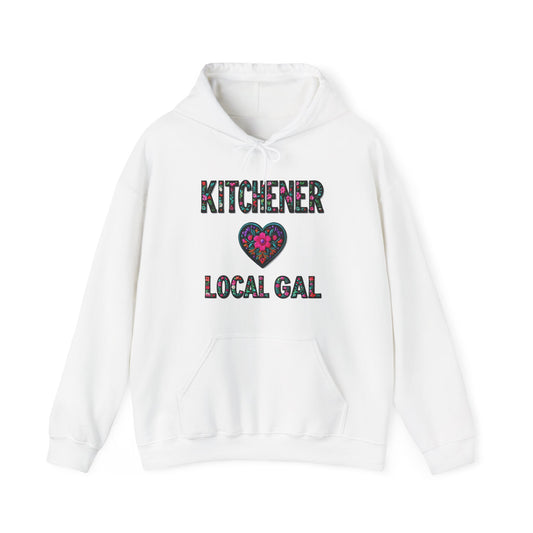 Kitchener Local Gal Flower c03-n00-hs005, Hooded Sweatshirt - Unisex Heavy Blend™ Pullover, Casual Hoodie for Every Day, Gift for Friends, Support'n Locals -Local Pride Apparel Support Your Community