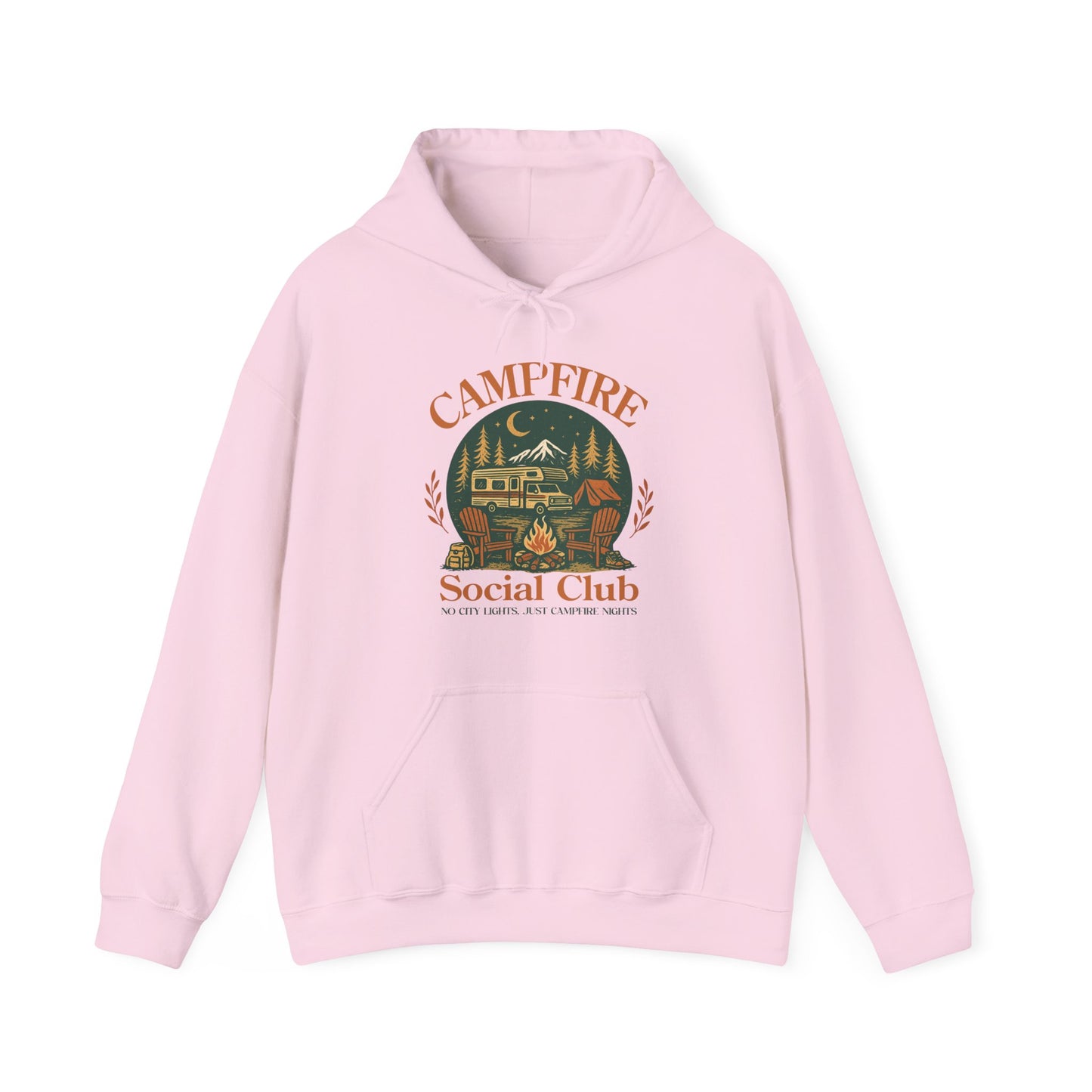 Campfire Social Club Hoodie | HappyCamperCrew.Com 100% Authentic | Cozy Camping Hoodie | Unisex Hooded Sweatshirt for Nature Lovers, Casual Wear, Gift for Him/Her, Outdoor Adventures, Cozy Days & Warm Nights By The Campfire