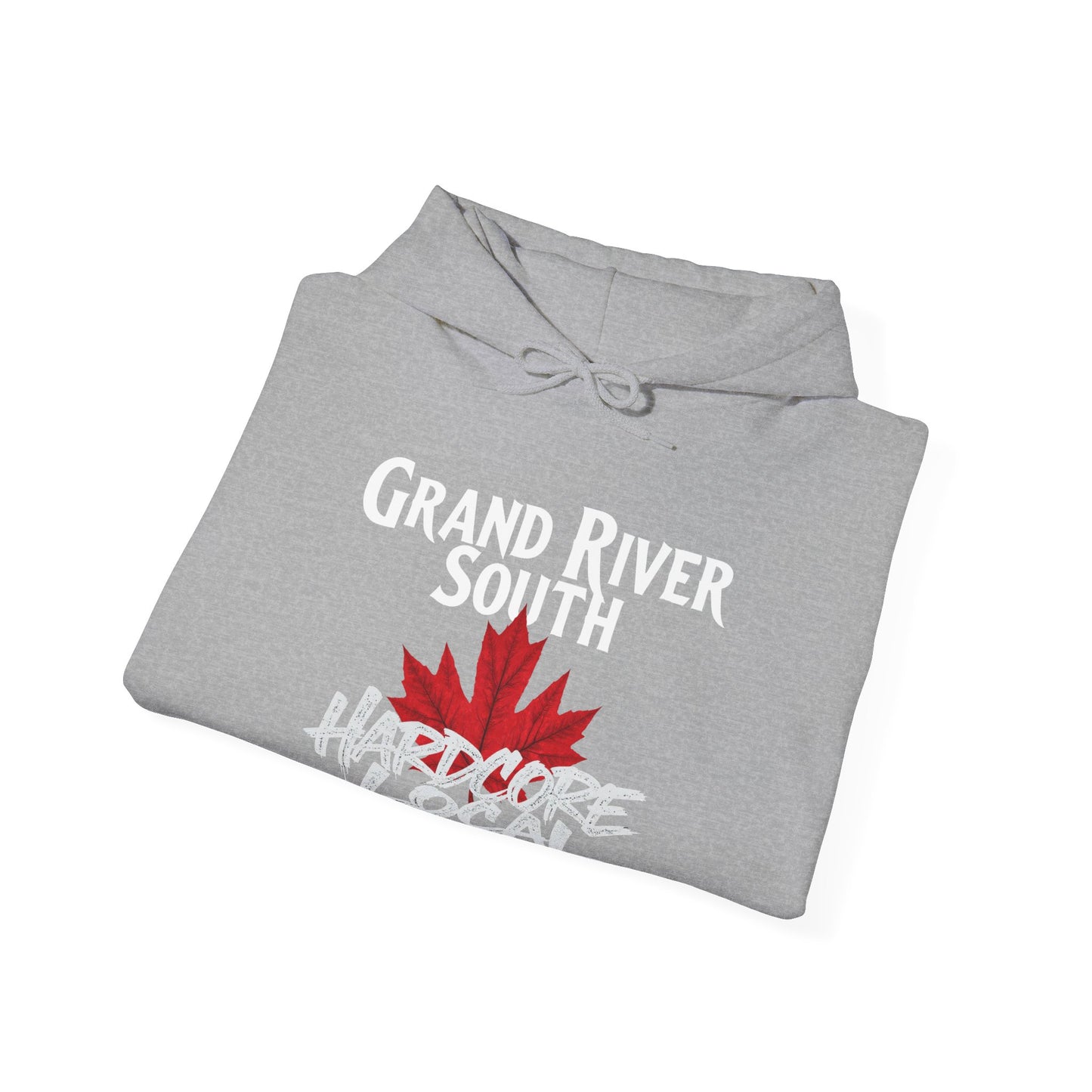 Grand River South HARDCORE LOCAL red leaf, Hooded Sweatshirt - c03-n04-hs006 Unisex Heavy Blend™ Pullover, Casual Hoodie for Every Day, Gift for Friends, Support'n Locals -Local Pride Apparel Support Your Community