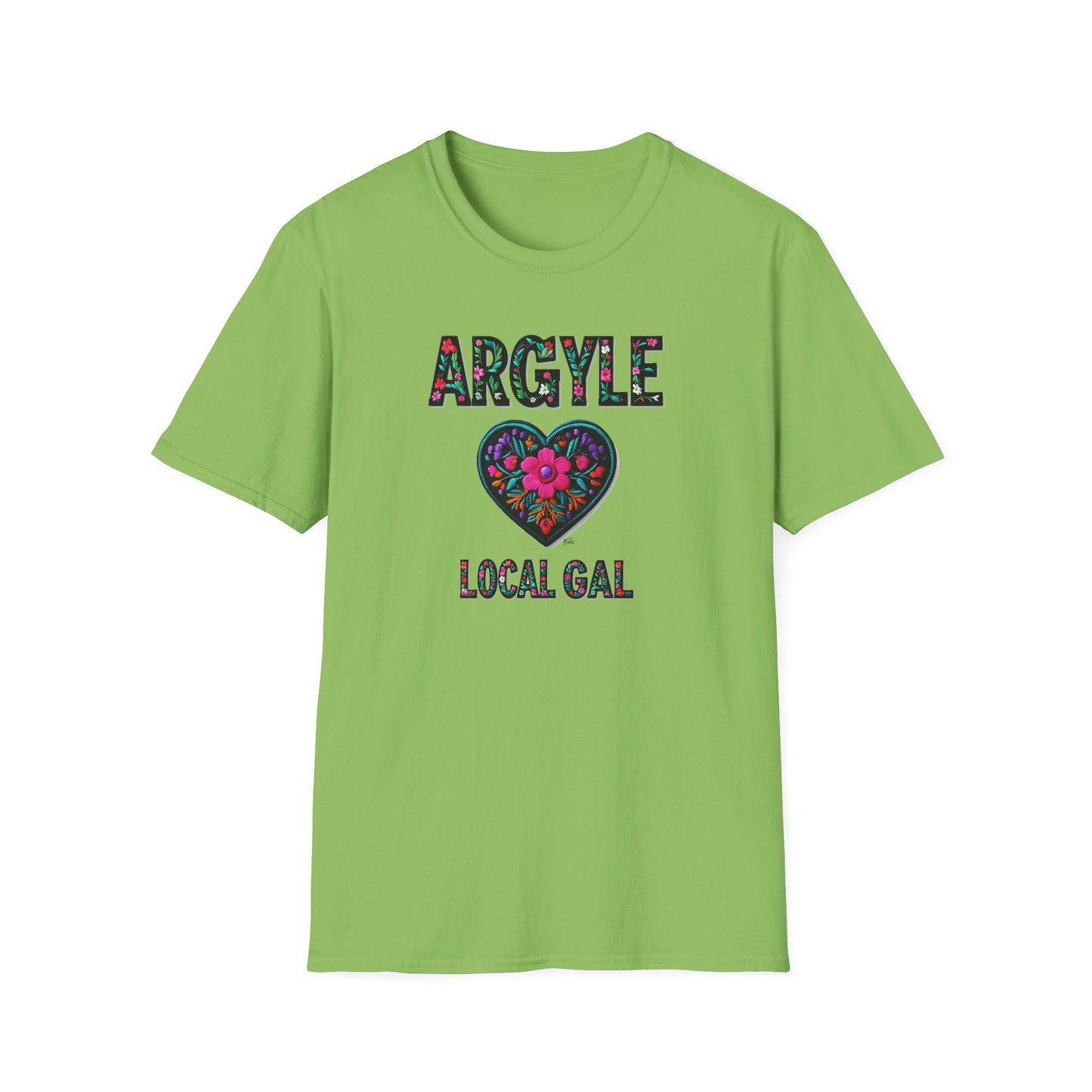 Argyle Local Gal Flower-Heart T-Shirt, c02-n01-s05  Softstyle Graphic Tee, Unisex Casual Wear, Support Local Merch, Gift for Community Lovers, Finkz WINDSOR