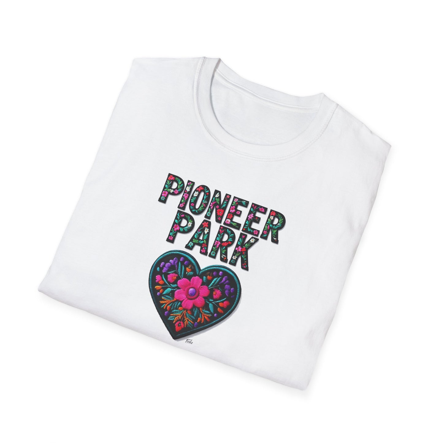 Pioneer Park Local Gal Flower-Heart T-Shirt, c03-n08-s05  Softstyle Graphic Tee, Unisex Casual Wear, Support Local Merch, Gift for Community Lovers, Finkz WINDSOR