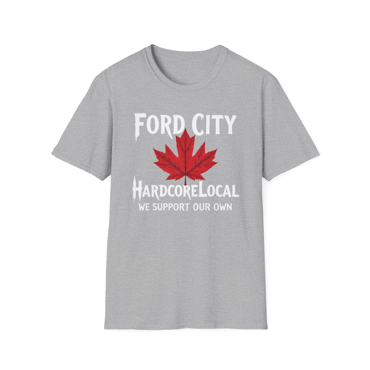 Ford City Hardcore Local Red Leaf, We Support Our Own, 1 T-Shirt, Softstyle Graphic Tee, Unisex Casual Wear, Support Local Merch, Gift for Community Lovers