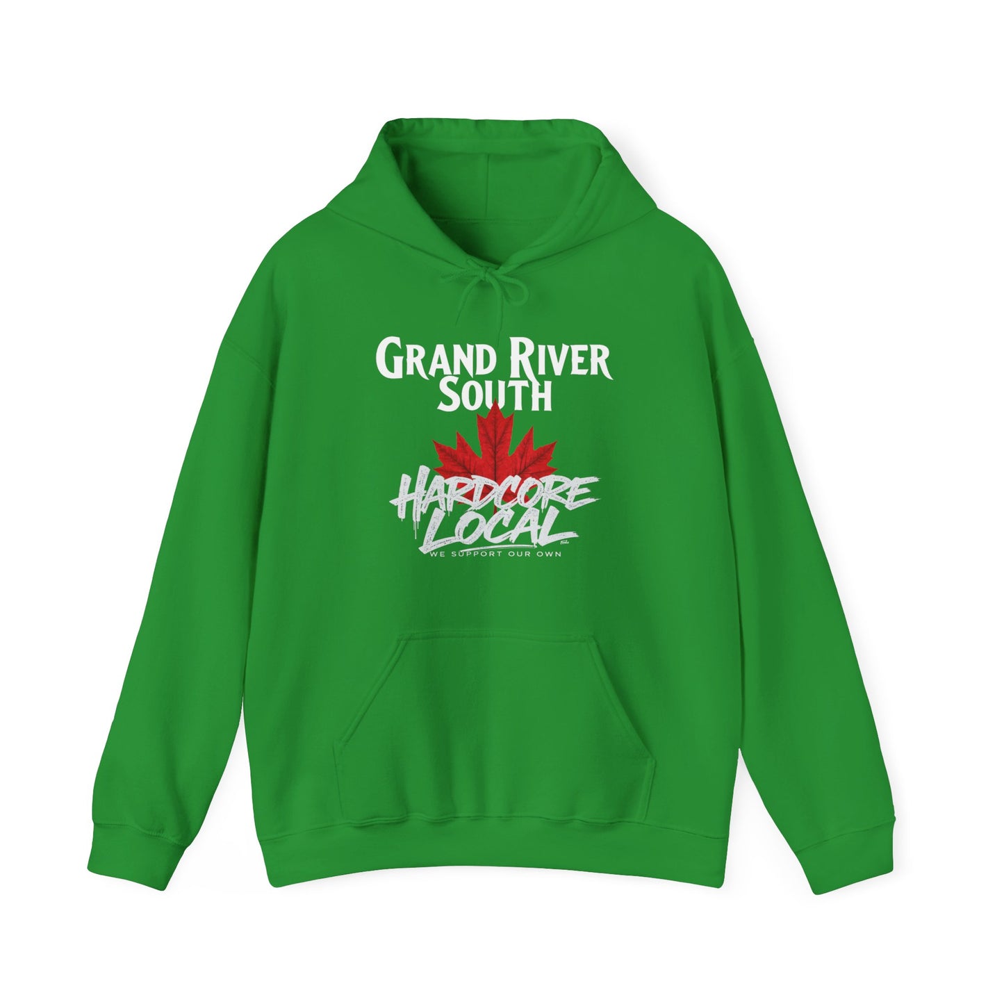 Grand River South HARDCORE LOCAL red leaf, Hooded Sweatshirt - c03-n04-hs006 Unisex Heavy Blend™ Pullover, Casual Hoodie for Every Day, Gift for Friends, Support'n Locals -Local Pride Apparel Support Your Community