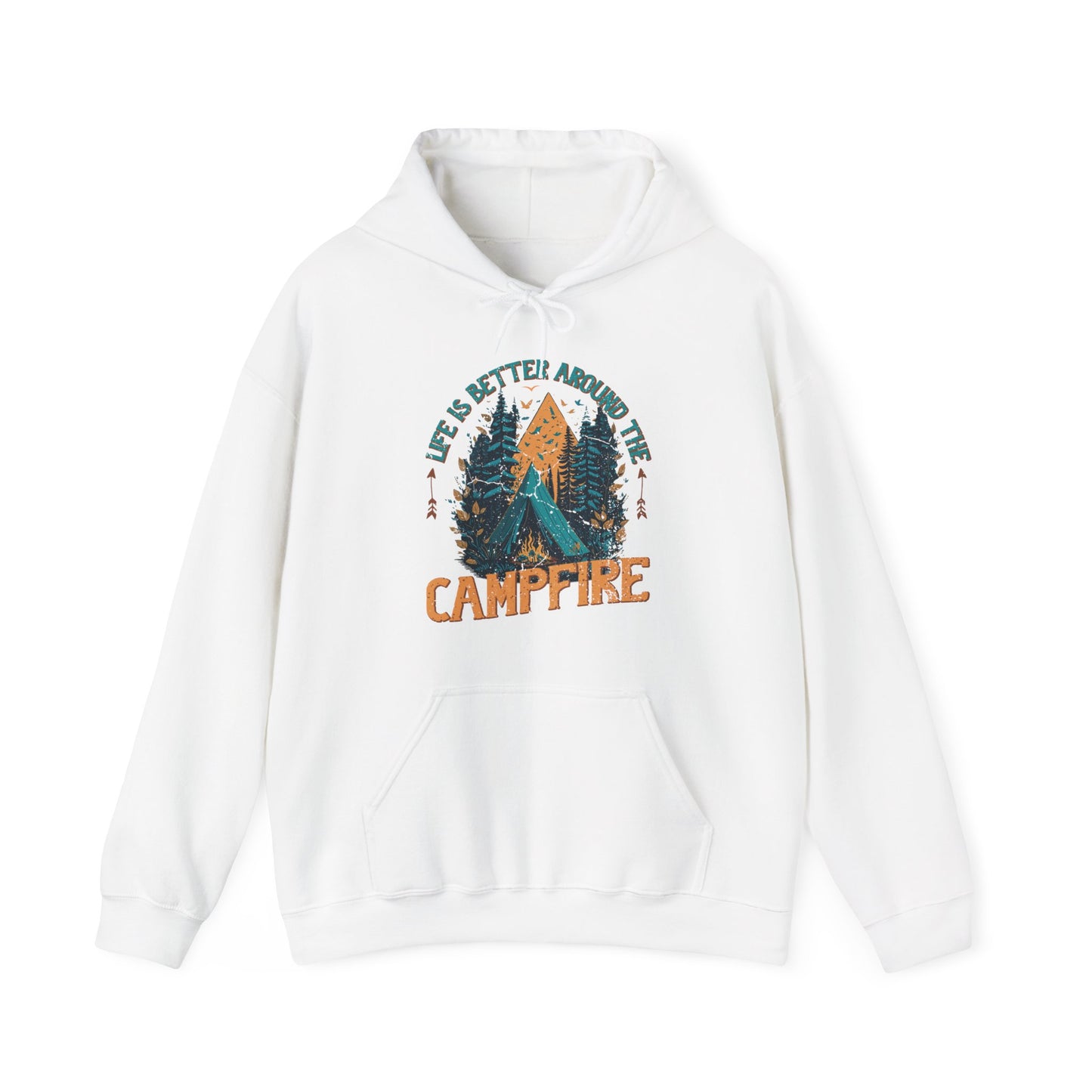 Life Is Better Around The Campfire Hoodie | HappyCamperCrew.Com 100% Authentic | Cozy Camping Hoodie | Unisex Hooded Sweatshirt for Nature Lovers, Casual Wear, Gift for Him/Her, Outdoor Adventures, Cozy Days & Warm Nights by the Campfire