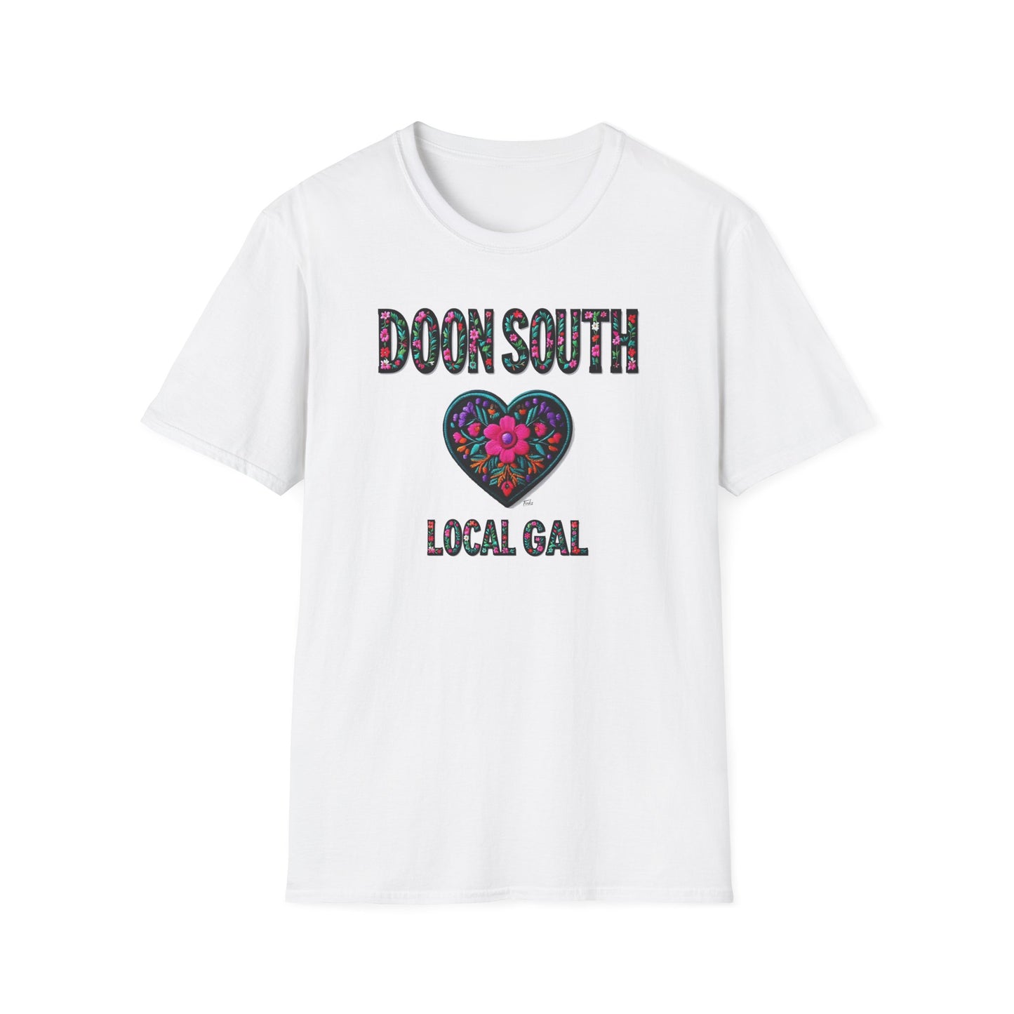 Doon South Local Gal Flower-Heart T-Shirt, c03-n02-s05  Softstyle Graphic Tee, Unisex Casual Wear, Support Local Merch, Gift for Community Lovers, Finkz WINDSOR