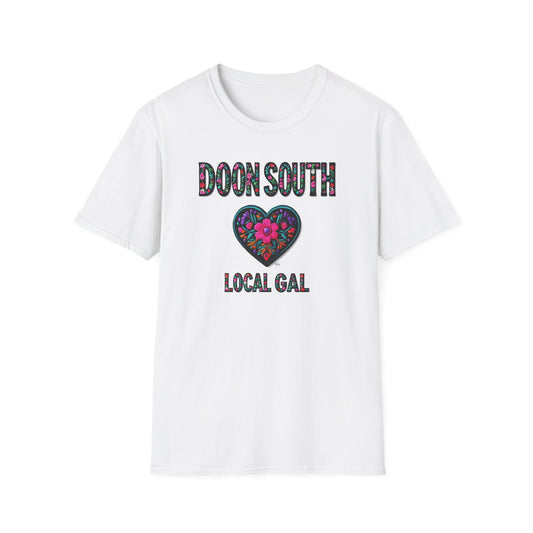 Doon South Local Gal Flower-Heart T-Shirt, c03-n02-s05  Softstyle Graphic Tee, Unisex Casual Wear, Support Local Merch, Gift for Community Lovers, Finkz WINDSOR