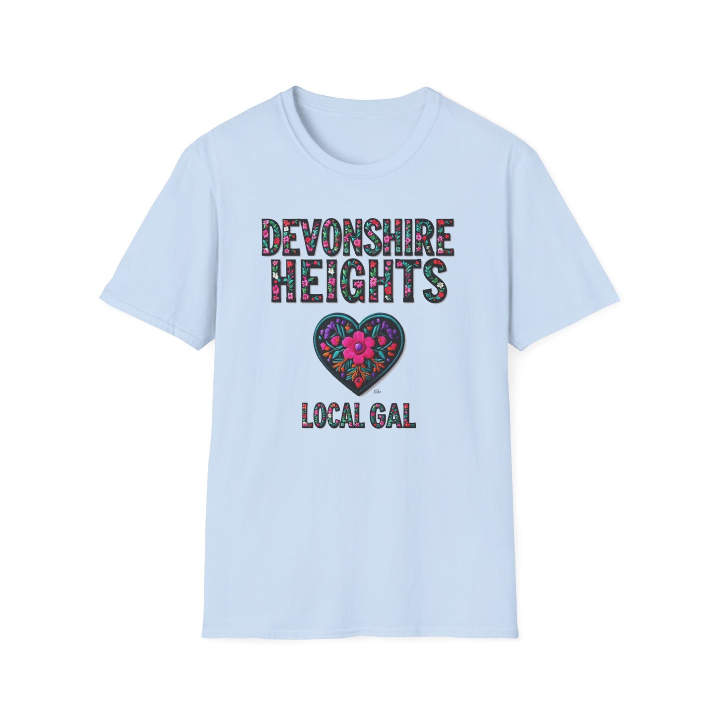 DEVONSHIRE HEIGHTS Local Gal Flower-Heart T-Shirt, 3 Softstyle Graphic Tee, Unisex Casual Wear, Support Local Merch, Gift for Community Lovers, Finkz WINDSOR