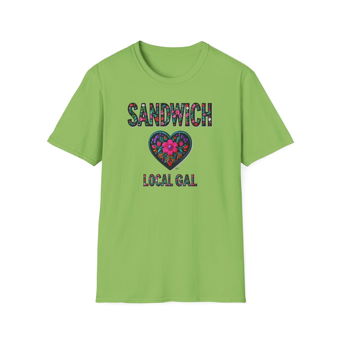 SANDWICH Local Gal Flower-Heart T-Shirt, 3 Softstyle Graphic Tee, Unisex Casual Wear, Support Local Merch, Gift for Community Lovers, Finkz WINDSOR