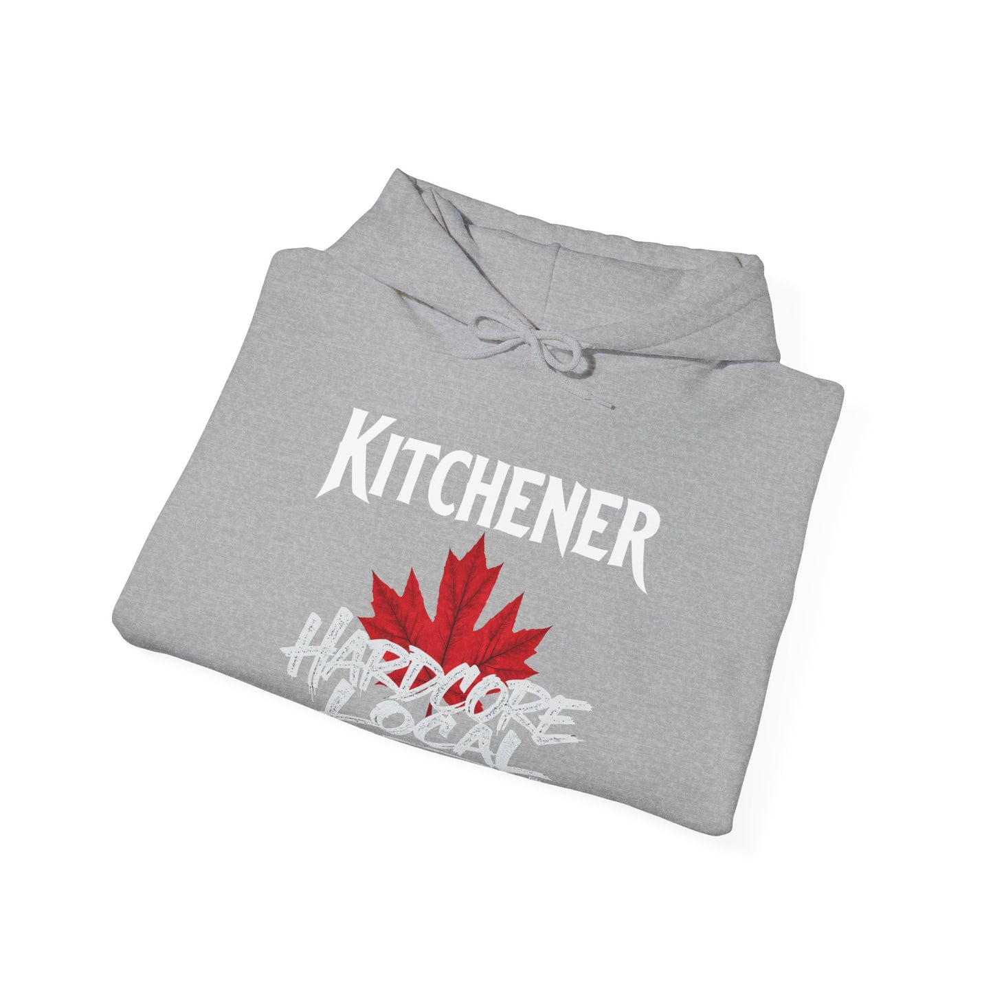 Kitchener HARDCORE LOCAL red leaf, Hooded Sweatshirt - c03-n00-hs006 Unisex Heavy Blend™ Pullover, Casual Hoodie for Every Day, Gift for Friends, Support'n Locals -Local Pride Apparel Support Your Community