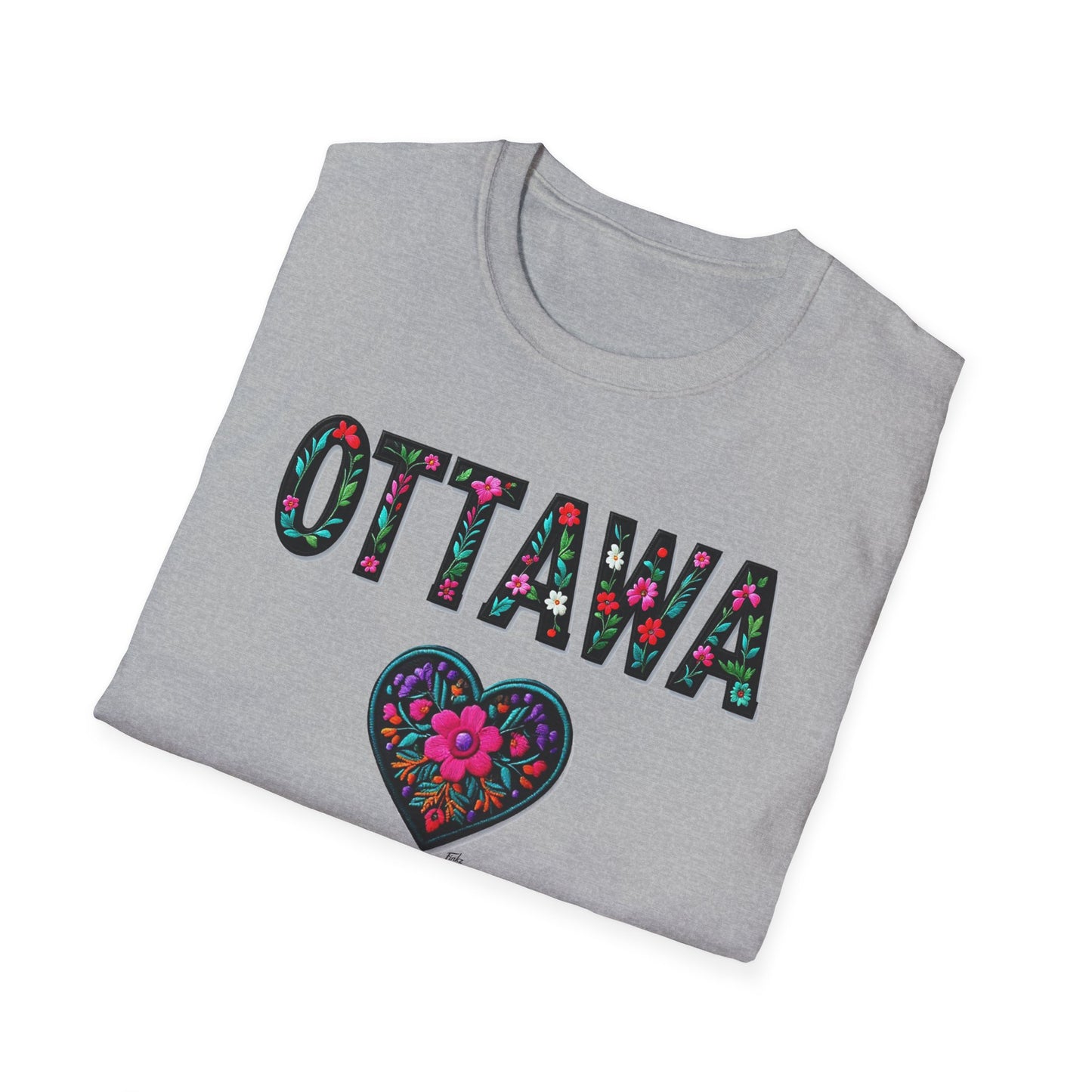 Ottawa Local Gal Flower-Heart T-Shirt, c07-n00-s005 Softstyle Graphic Tee, Unisex Casual Wear, Support Local Merch, Gift for Community Lovers, Finkz WINDSOR