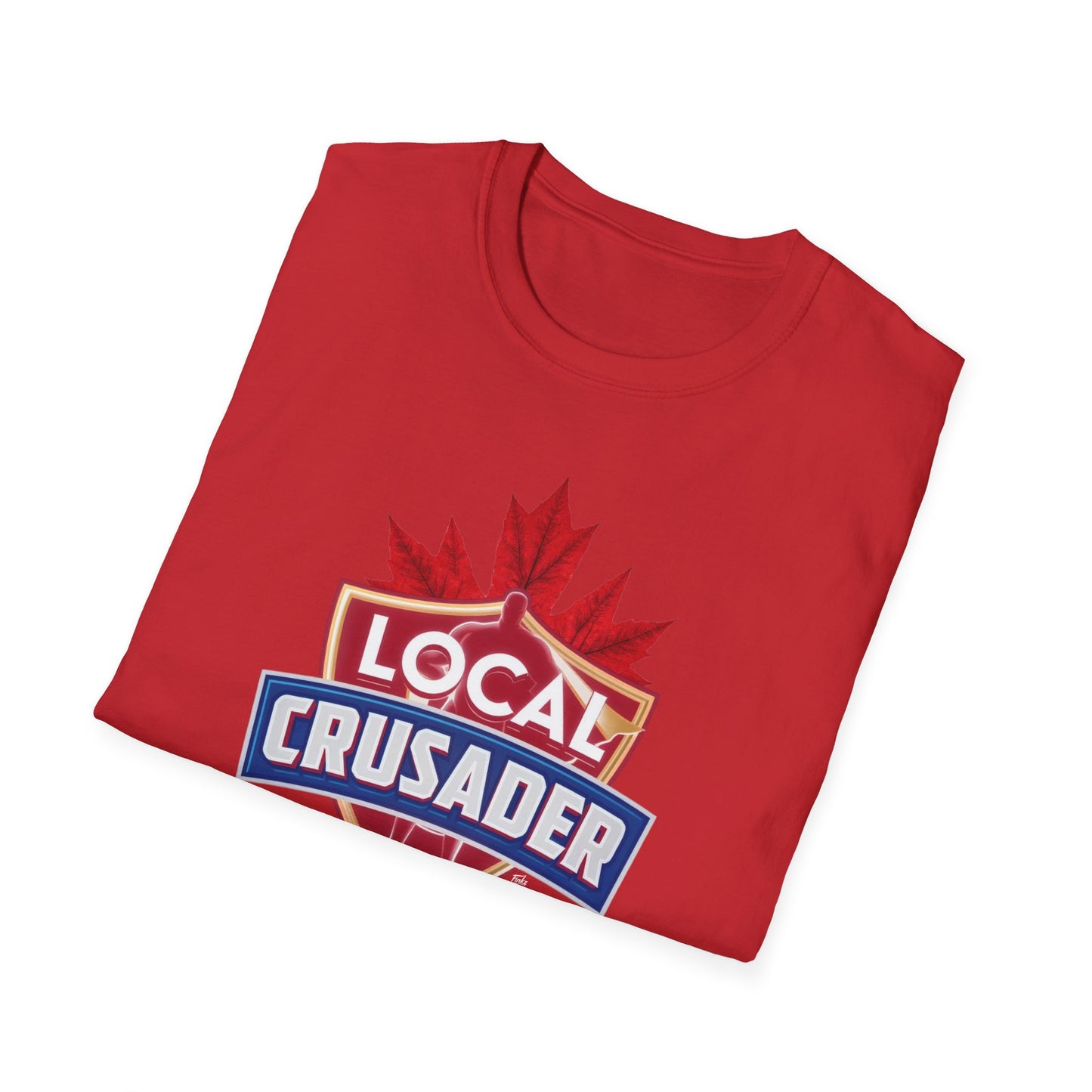 Local Crusader, Leaf T-Shirt, Softstyle Graphic Tee, Unisex Casual Wear, Support Local Merch, Gift for Community Lovers, Finkz