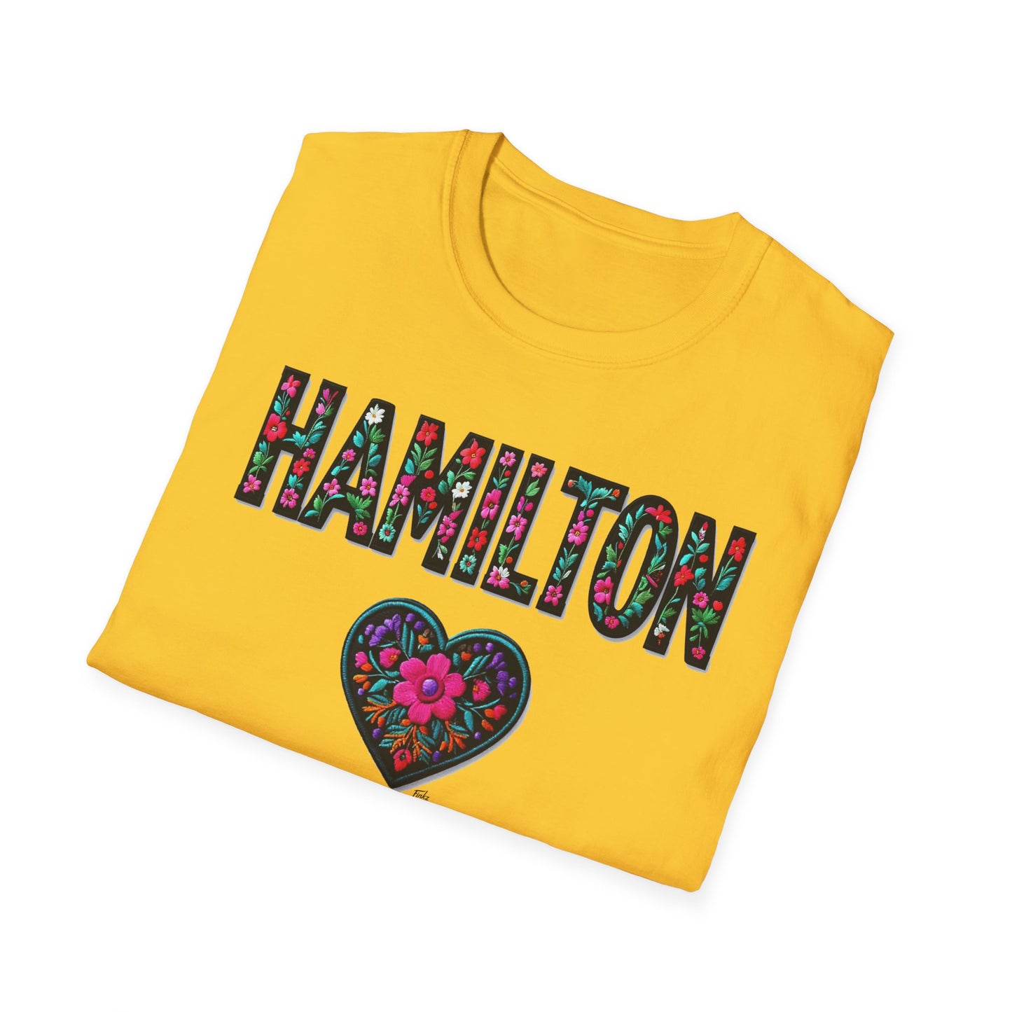 Hamilton Local Gal Flower-Heart T-Shirt, c04-n00-s005 Softstyle Graphic Tee, Unisex Casual Wear, Support Local Merch, Gift for Community Lovers, Finkz WINDSOR