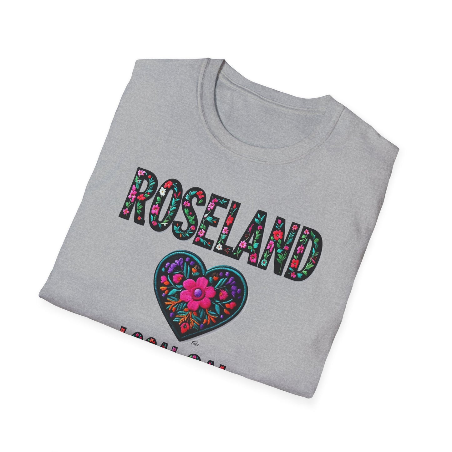 ROSELAND Local Gal Flower-Heart T-Shirt, 3 Softstyle Graphic Tee, Unisex Casual Wear, Support Local Merch, Gift for Community Lovers, Finkz WINDSOR