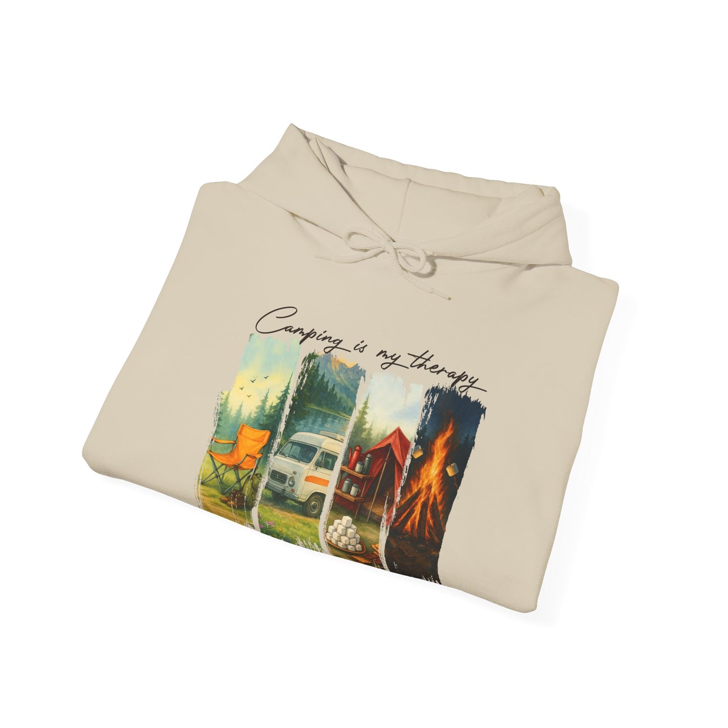 Camping is My Therapy Hoodie | HappyCamperCrew.Com 100% Authentic | Cozy Camping Hoodie | Unisex Hooded Sweatshirt for Nature Lovers, Casual Wear, Gift for Him/Her, Outdoor Adventures, Cozy Days & Warm Nights by the Campfire