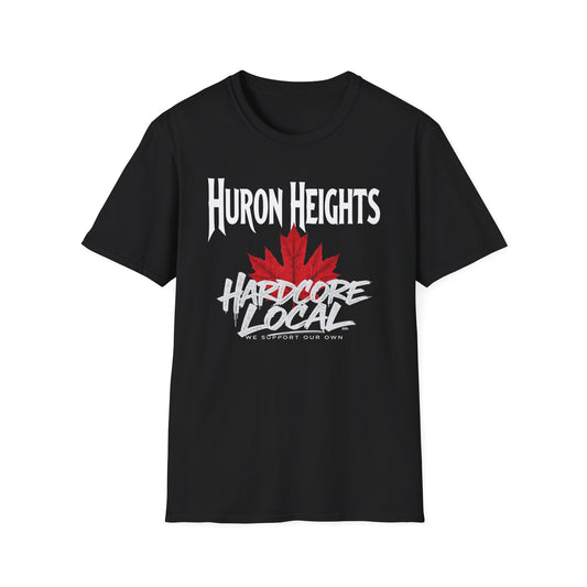 Huron Heights Hardcore We Support Our Own Red Leaf T-Shirt, c02-n06-s006 Softstyle Graphic Tee, Unisex Casual Wear, Support'n Locals Merch, Gift for Community Lovers.