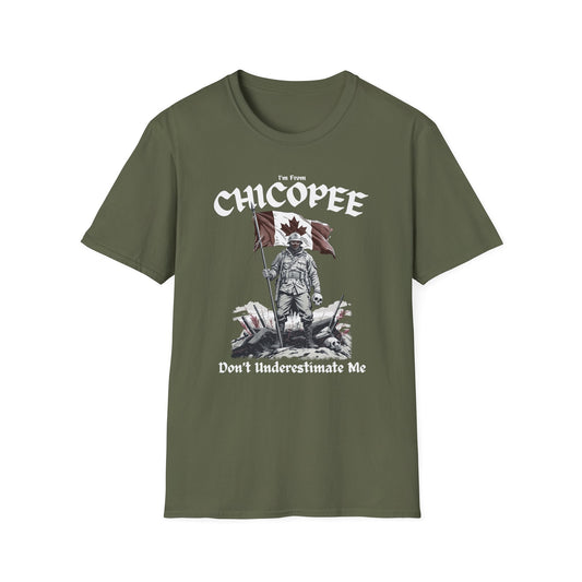 Chicopee Underestimate Guy T-Shirt, c03-n01-s002 Softstyle Graphic Tee, Unisex Casual Wear, Support'n Locals Merch, Gift for Community Lovers.