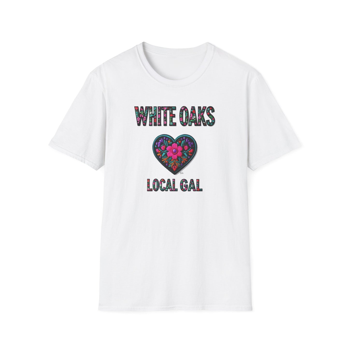 White Oaks Local Gal Flower-Heart T-Shirt, c02-n09-s05  Softstyle Graphic Tee, Unisex Casual Wear, Support Local Merch, Gift for Community Lovers, Finkz WINDSOR