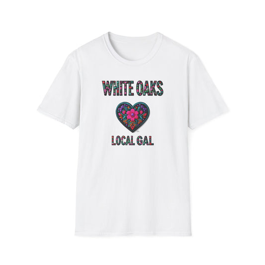 White Oaks Local Gal Flower-Heart T-Shirt, c02-n09-s05  Softstyle Graphic Tee, Unisex Casual Wear, Support Local Merch, Gift for Community Lovers, Finkz WINDSOR