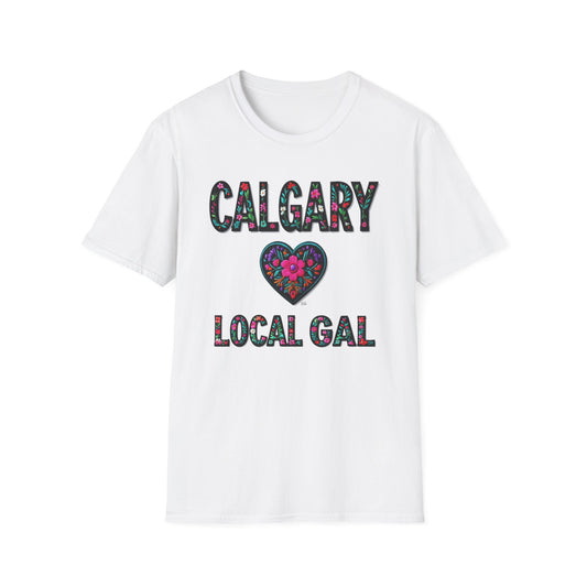 Calgary Local Gal Flower-Heart T-Shirt, c011-n00-s005 Softstyle Graphic Tee, Unisex Casual Wear, Support Local Merch, Gift for Community Lovers, Finkz