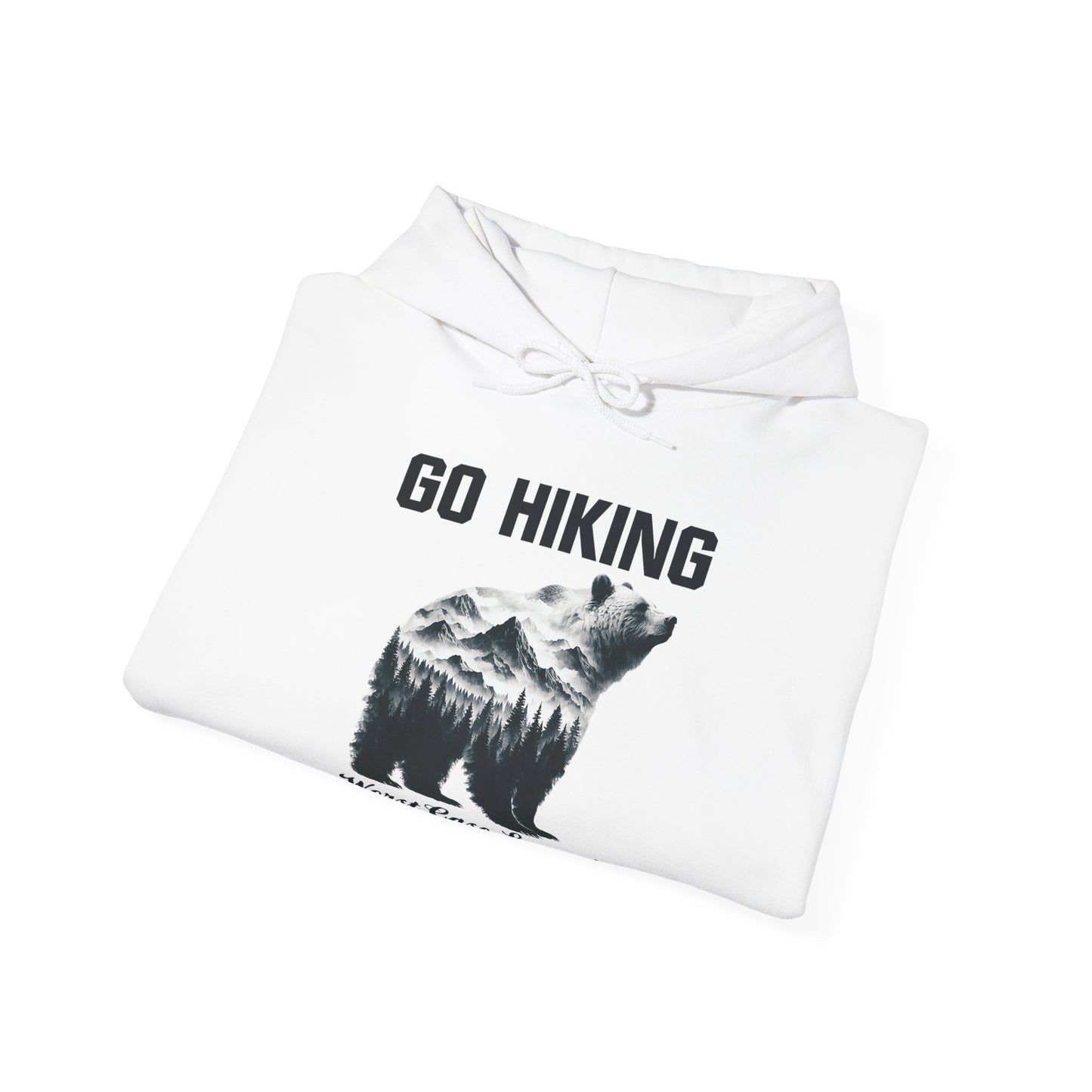 Go Hiking - Worst Case Hoodie | HappyCamperCrew.Com 100% Authentic | Cozy Camping Hoodie | Unisex Hooded Sweatshirt for Nature Lovers, Casual Wear, Gift for Him/Her, Outdoor Adventures, Cozy Days & Warm Nights by the Campfire