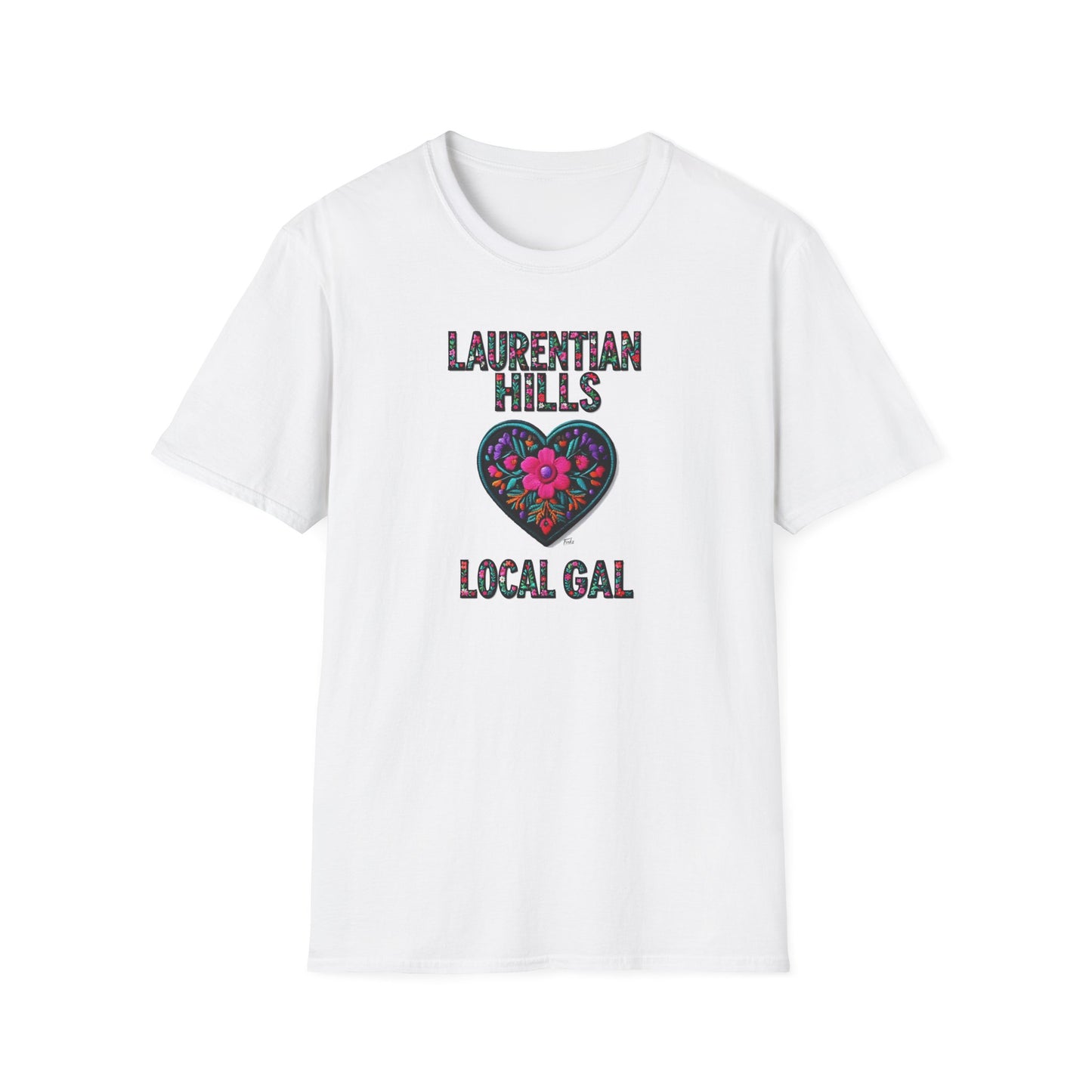 Laurentian Hills Local Gal Flower-Heart T-Shirt, c03-n06-s05  Softstyle Graphic Tee, Unisex Casual Wear, Support Local Merch, Gift for Community Lovers, Finkz WINDSOR