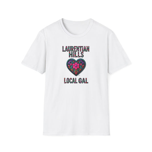 Laurentian Hills Local Gal Flower-Heart T-Shirt, c03-n06-s05  Softstyle Graphic Tee, Unisex Casual Wear, Support Local Merch, Gift for Community Lovers, Finkz WINDSOR