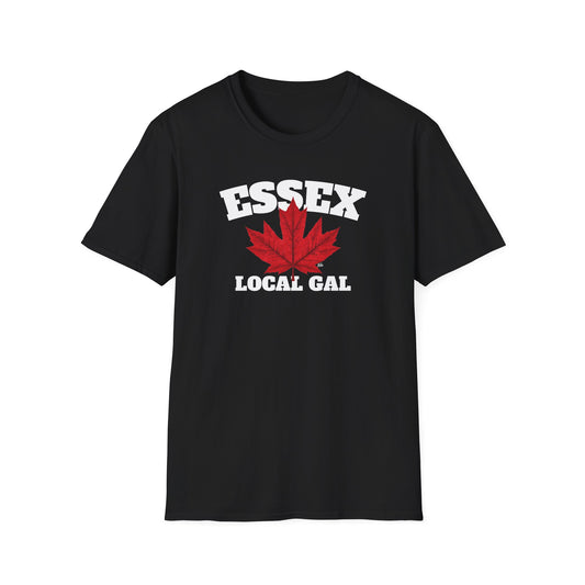 ESSEX Local Gal Red Leaf T-Shirt, Softstyle Graphic Tee, Unisex Casual Wear, Support Local Merch, Gift for Community Lovers, Finkz Windsor