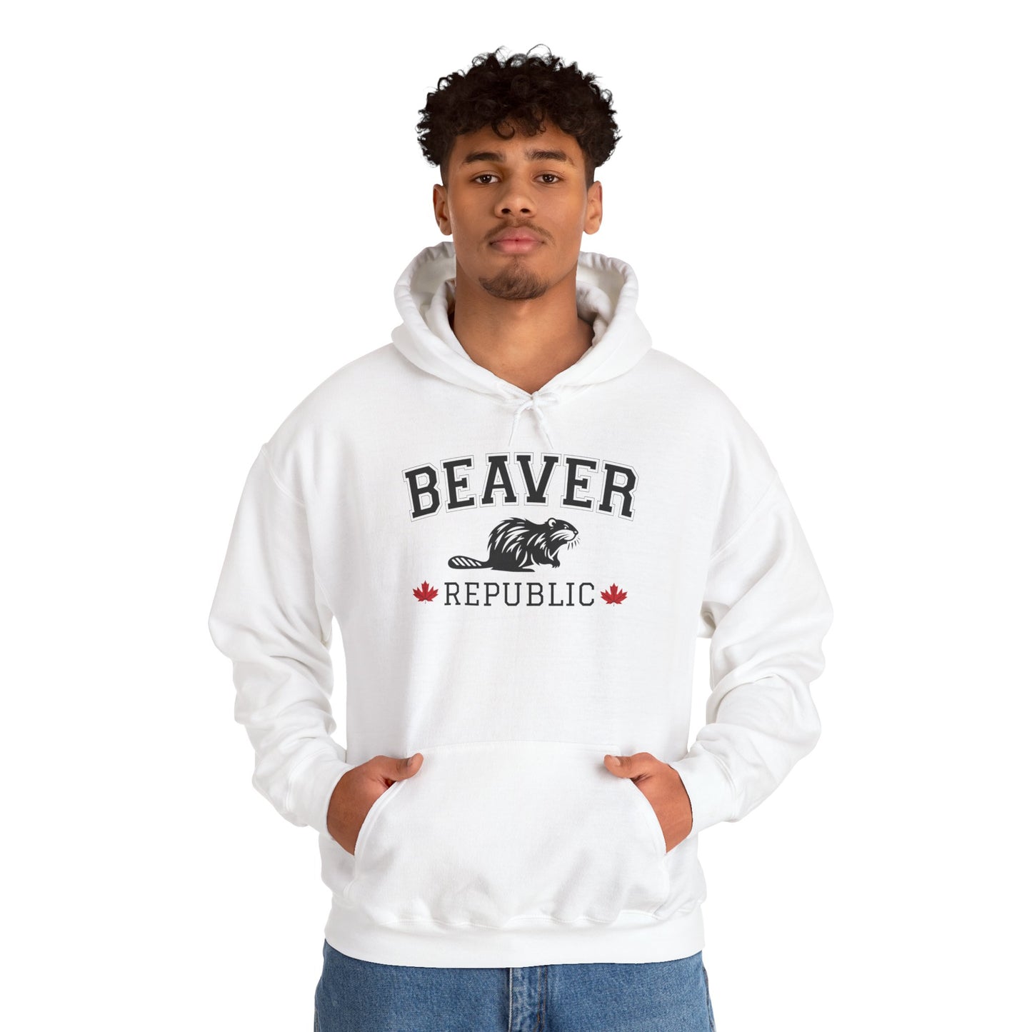 Beaver Republic White Cozy Hoodie 9 | Unisex Sweatshirt for Nature Lovers, Casual Wear, Gift for Him/Her, Outdoor Adventures, Cozy Days Canada Patriotic