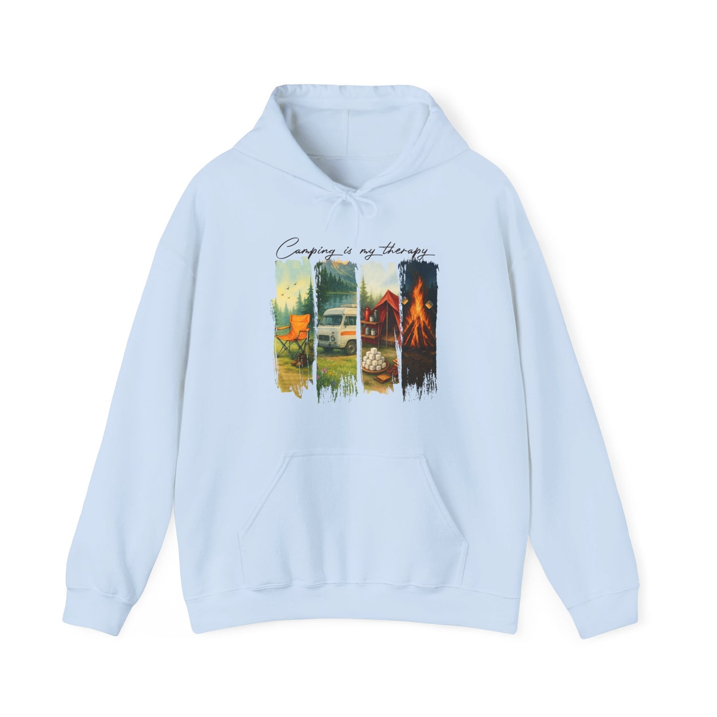 Camping is My Therapy Hoodie | HappyCamperCrew.Com 100% Authentic | Cozy Camping Hoodie | Unisex Hooded Sweatshirt for Nature Lovers, Casual Wear, Gift for Him/Her, Outdoor Adventures, Cozy Days & Warm Nights by the Campfire