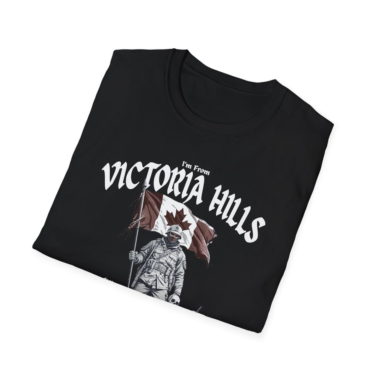 Victoria Hills Underestimate Guy T-Shirt, c03-n10-s002 Softstyle Graphic Tee, Unisex Casual Wear, Support'n Locals Merch, Gift for Community Lovers.