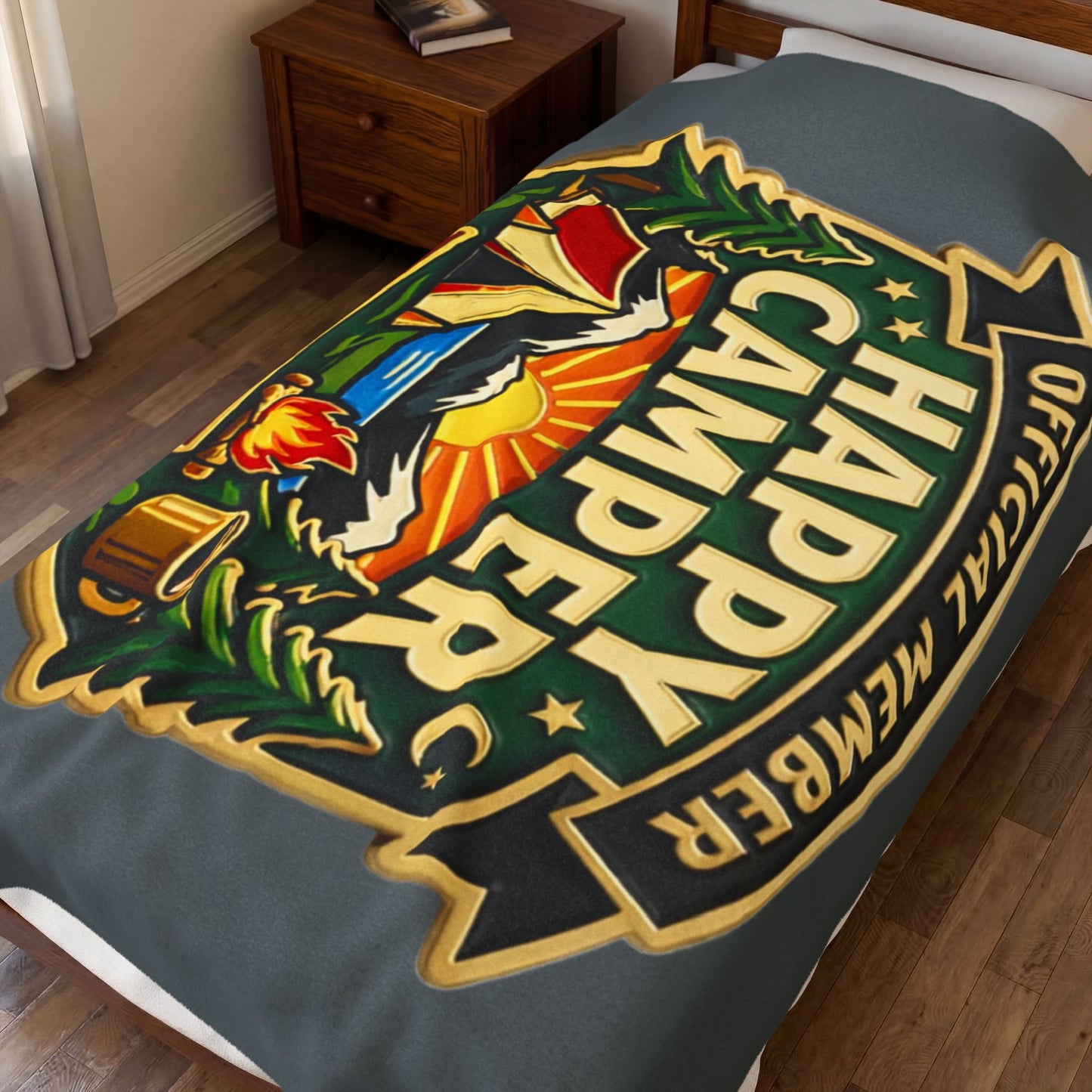 Blanket short side - Official Member* Happy Camper Crew Velveteen Plush Blanket — "happycampercrew.com other" Mountain Camper Throw