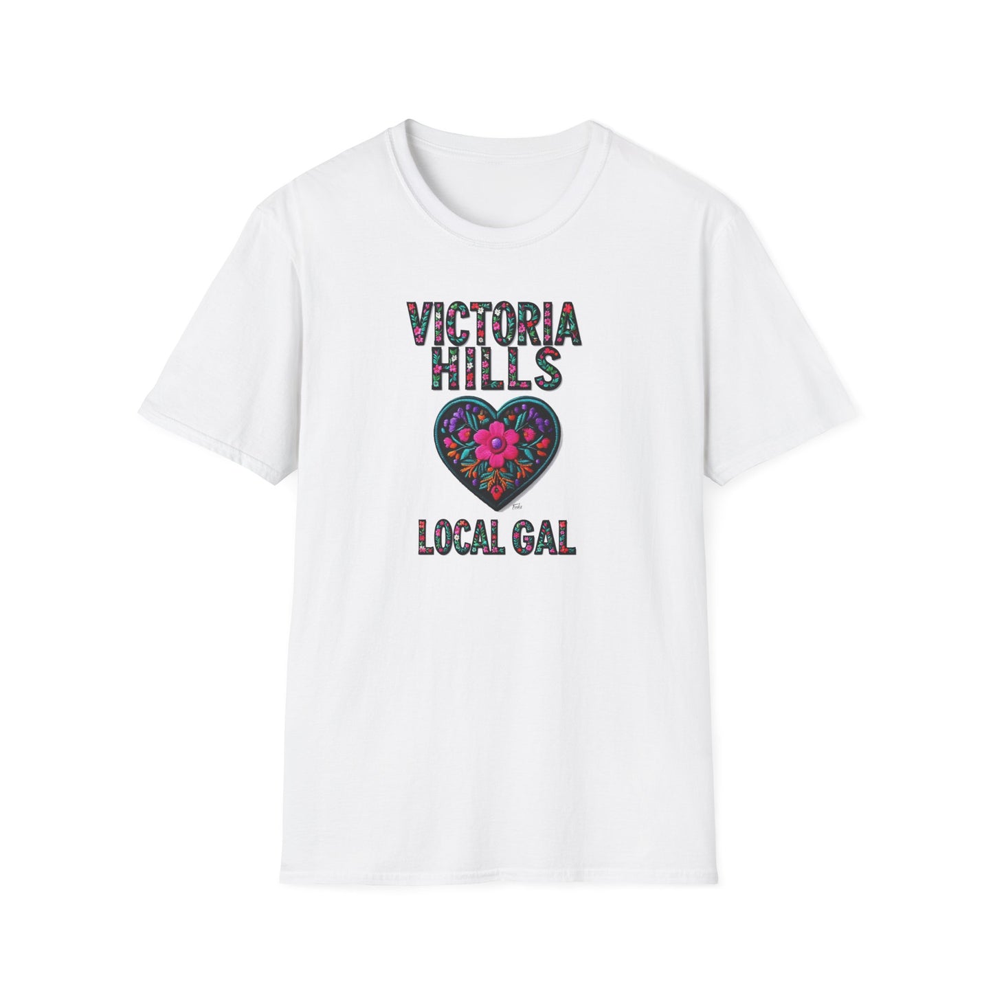 Victoria Hills Local Gal Flower-Heart T-Shirt, c03-n10-s05  Softstyle Graphic Tee, Unisex Casual Wear, Support Local Merch, Gift for Community Lovers, Finkz WINDSOR