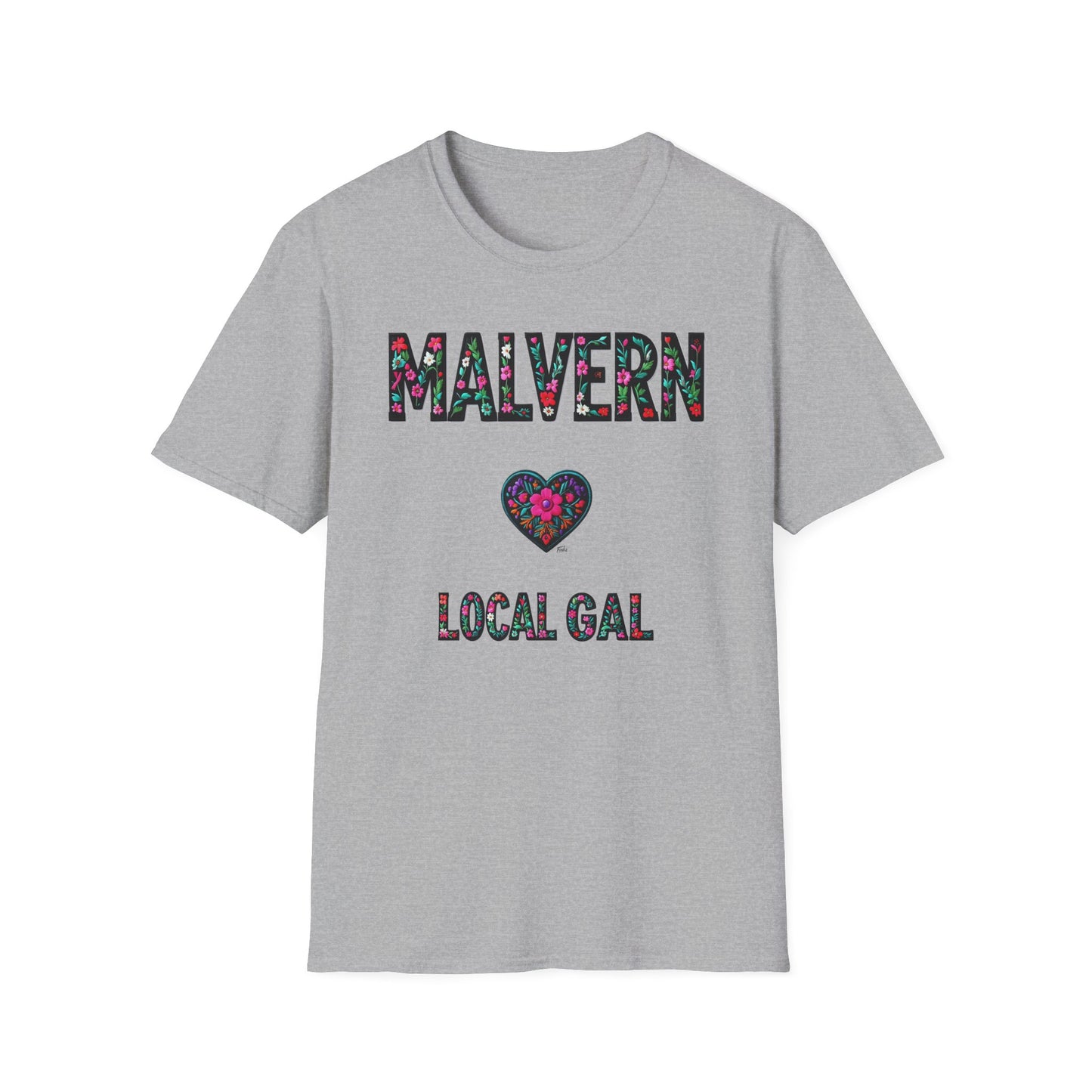 Malvern Local Gal Flower-Heart T-Shirt, c06-n04-s005 Softstyle Graphic Tee, Unisex Casual Wear, Support Local Merch, Gift for Community Lovers, Finkz WINDSOR