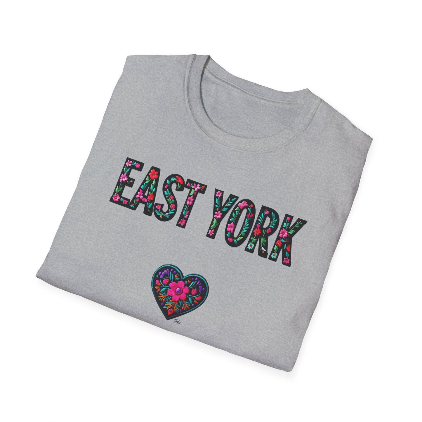East York Local Gal Flower-Heart T-Shirt, c06-n02-s005 Softstyle Graphic Tee, Unisex Casual Wear, Support Local Merch, Gift for Community Lovers, Finkz WINDSOR