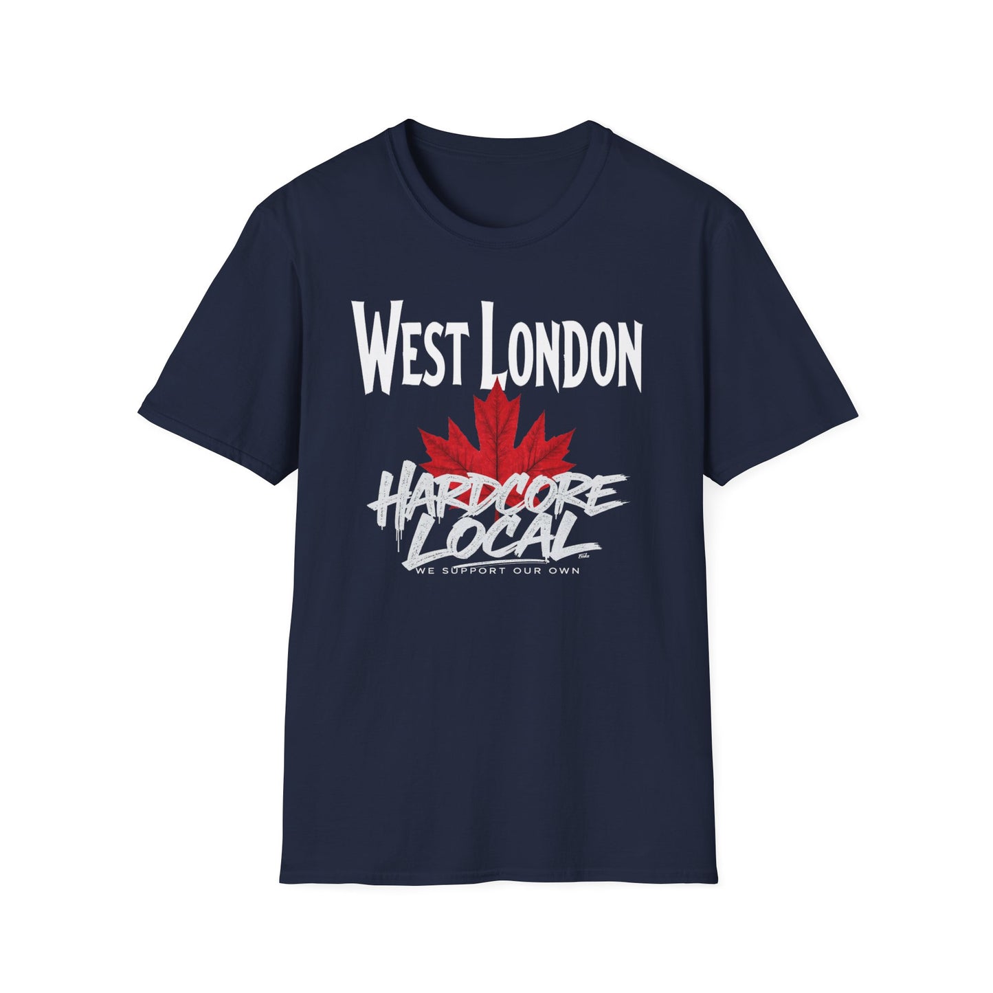 West London Hardcore We Support Our Own Red Leaf T-Shirt, c02-n08-s006 Softstyle Graphic Tee, Unisex Casual Wear, Support'n Locals Merch, Gift for Community Lovers.