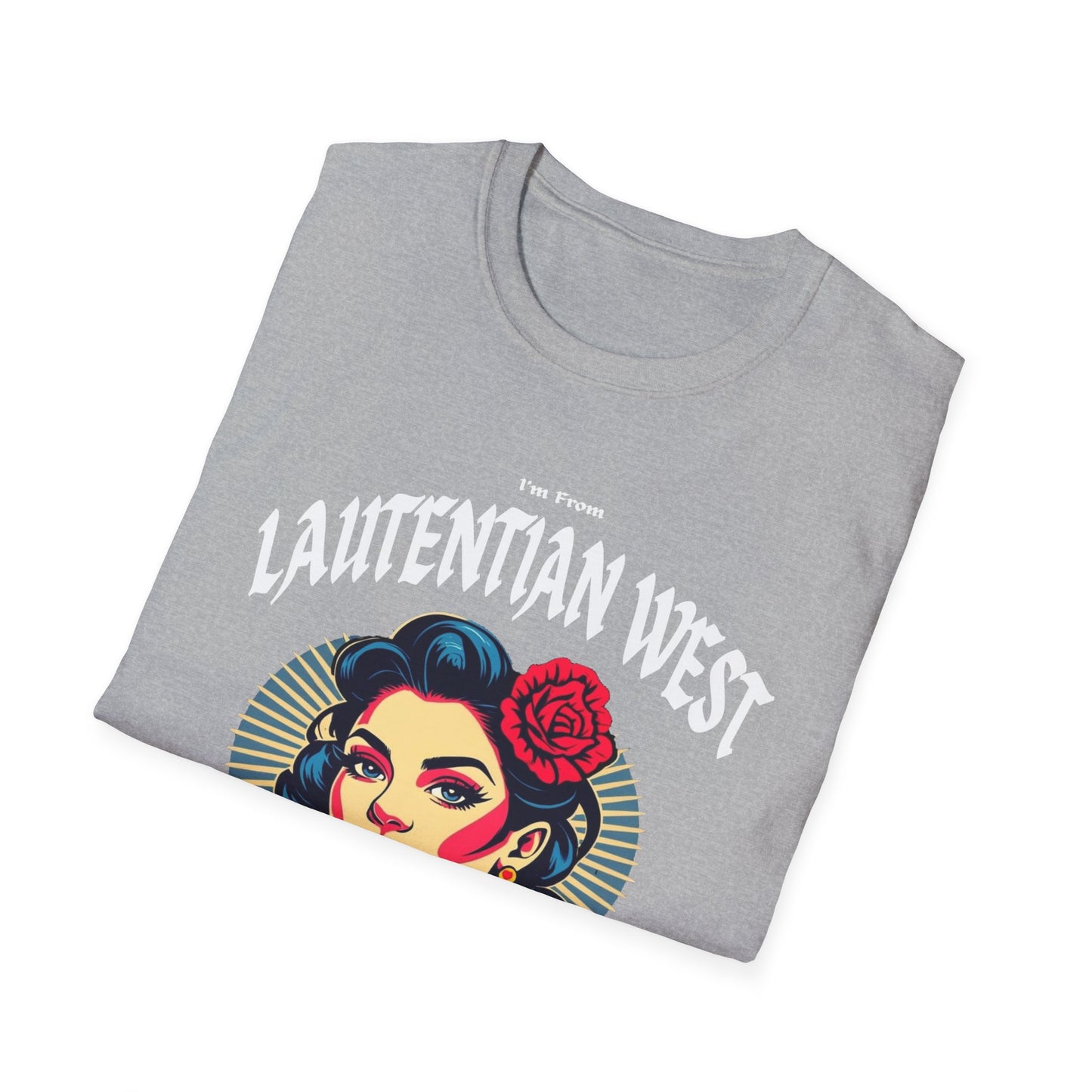 Laurentian West Underestimate Gal T-Shirt, c003-n07-s001 Softstyle Graphic Tee, Unisex Casual Wear, Support'n Locals Merch, Gift for Community Lovers.