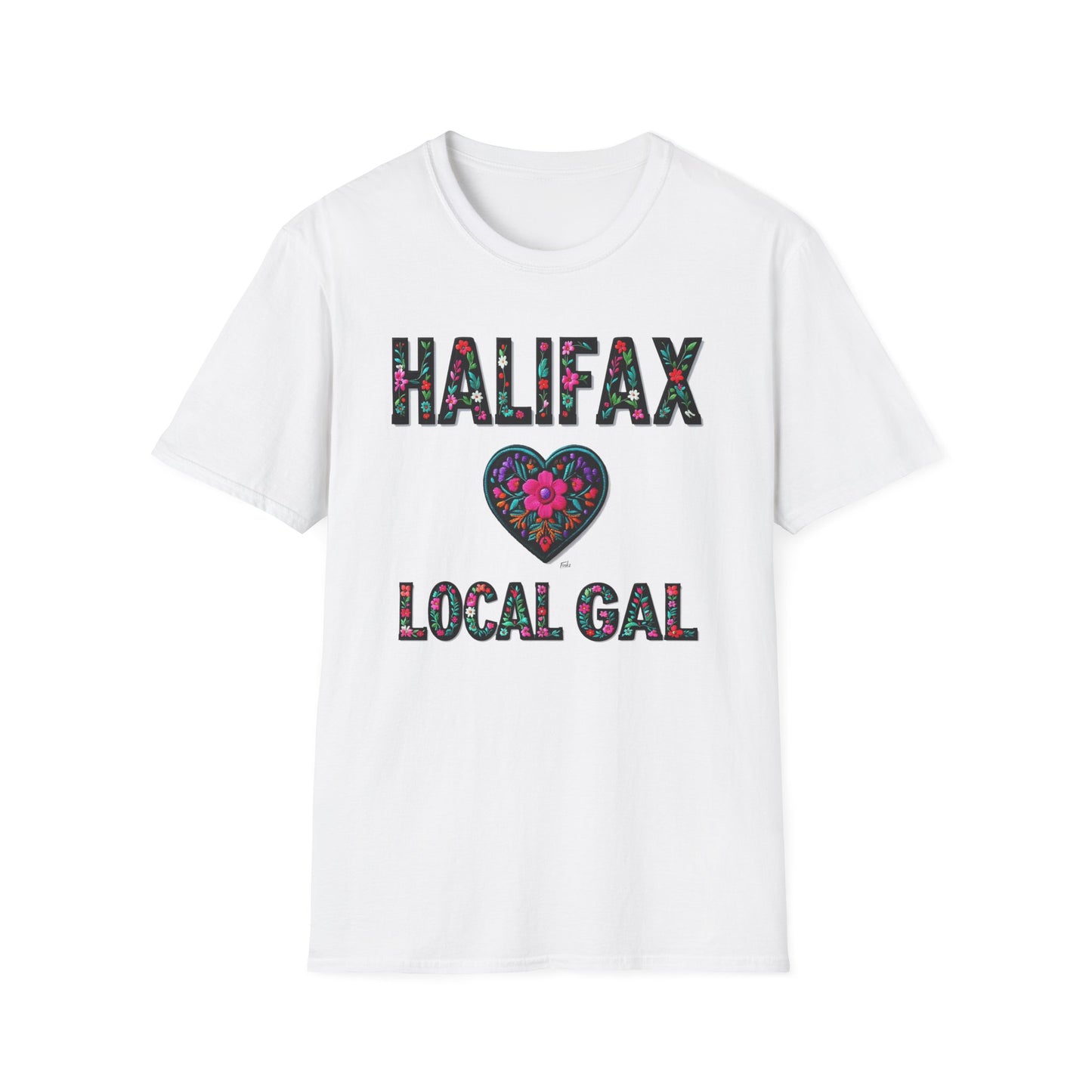 Halifax Local Gal Flower-Heart T-Shirt, c08-n00-s005 Softstyle Graphic Tee, Unisex Casual Wear, Support Local Merch, Gift for Community Lovers, Finkz WINDSOR
