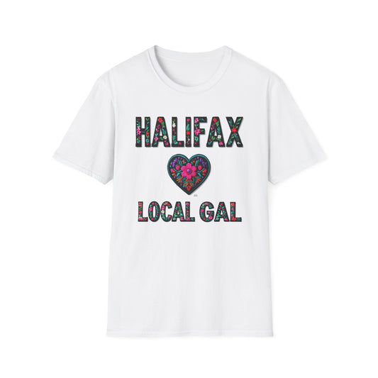 Halifax Local Gal Flower-Heart T-Shirt, c08-n00-s005 Softstyle Graphic Tee, Unisex Casual Wear, Support Local Merch, Gift for Community Lovers, Finkz WINDSOR