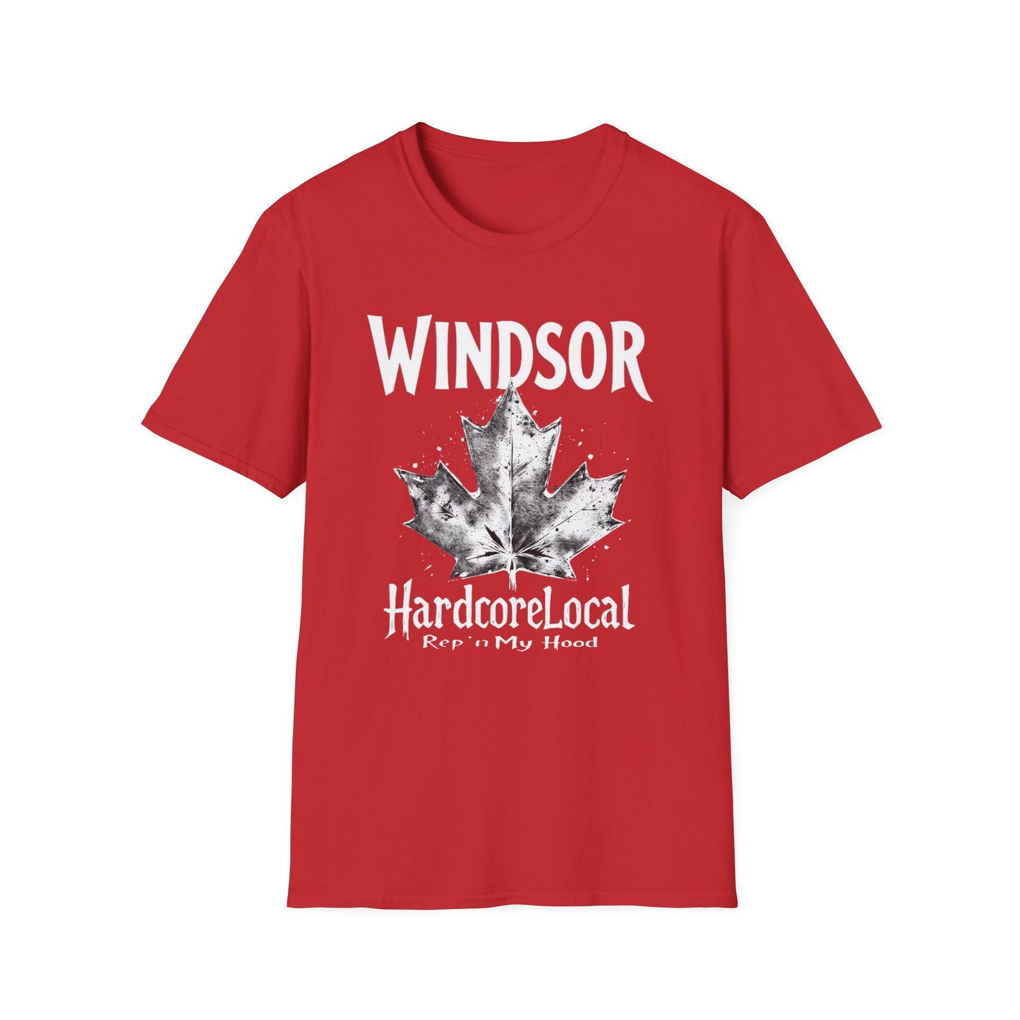Windsor Hardcore Rep'n White Leaf T-Shirt, c001-n00-s007 Softstyle Graphic Tee, Unisex Casual Wear, Support'n Locals Merch, Gift for Community Lovers.