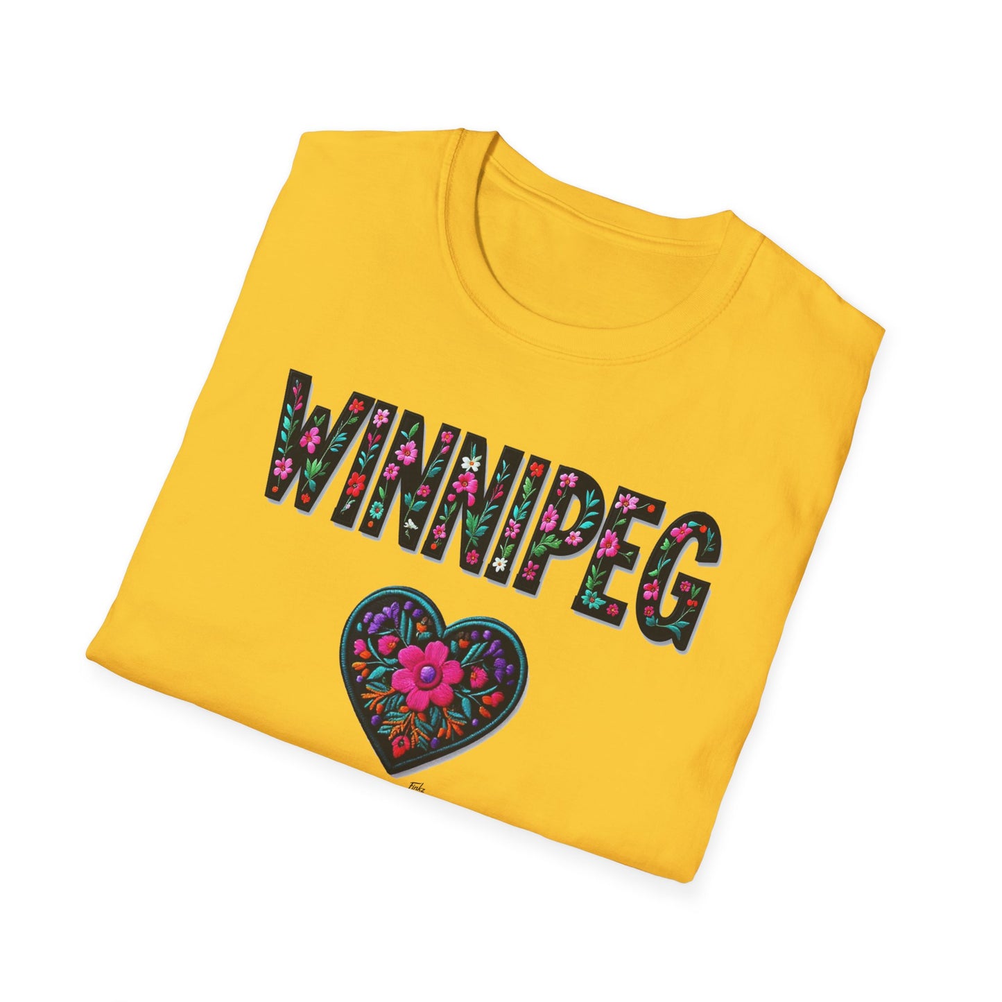 Winnipeg Local Gal Flower-Heart T-Shirt, c09-n00-s005 Softstyle Graphic Tee, Unisex Casual Wear, Support Local Merch, Gift for Community Lovers, Finkz WINDSOR