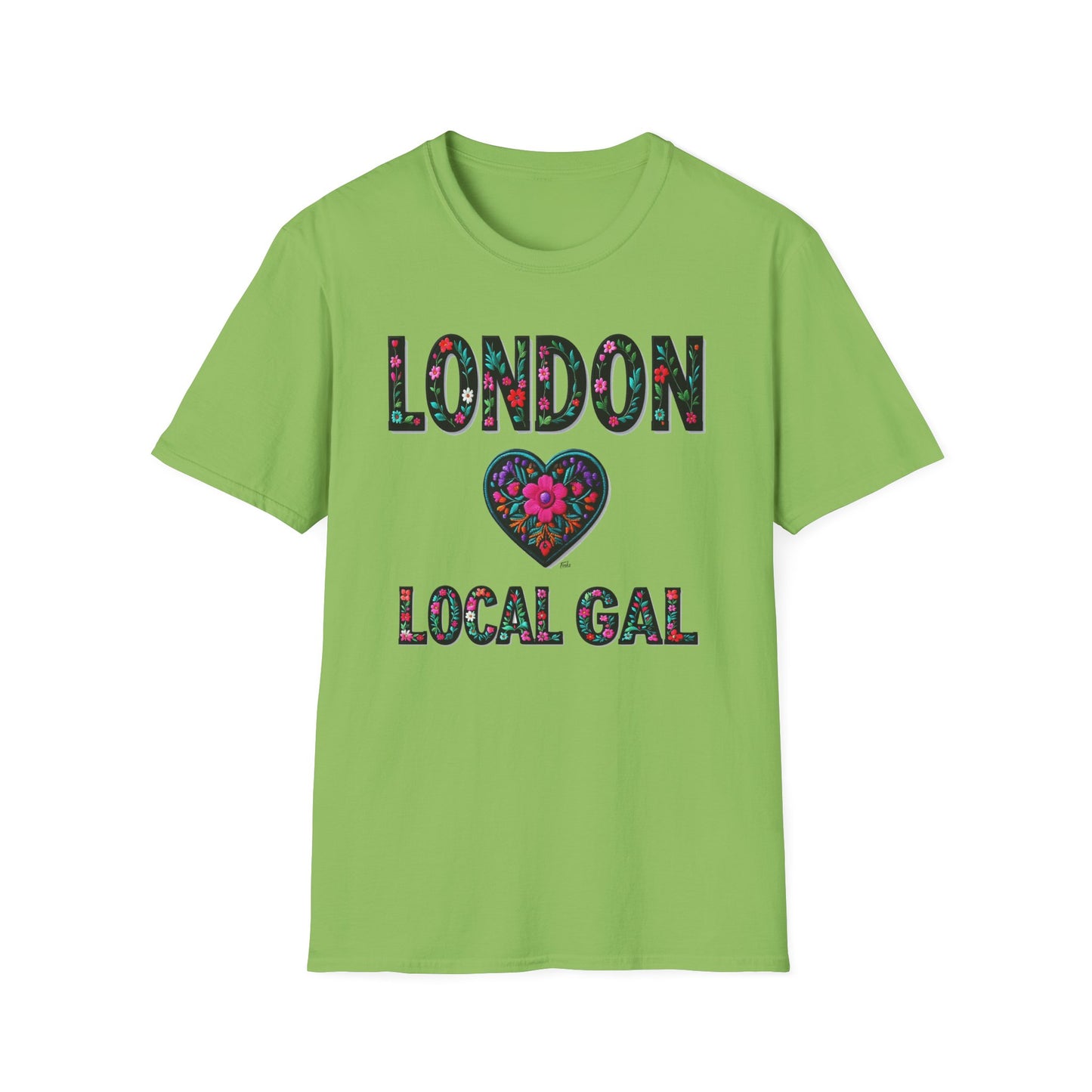 London Local Gal Flower-Heart T-Shirt, c02-n00-s005 Softstyle Graphic Tee, Unisex Casual Wear, Support Local Merch, Gift for Community Lovers, Finkz WINDSOR