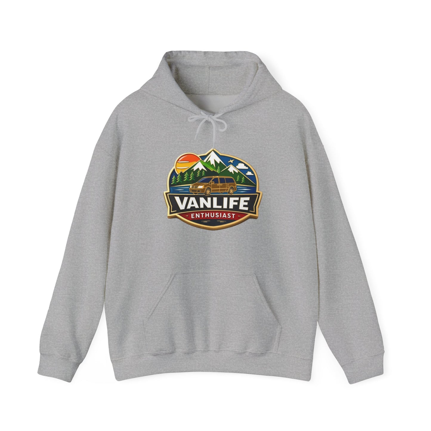 Vanlife Enthusiast Hoodie - Vintage Mountain Camper Graphic Hooded Sweatshirt