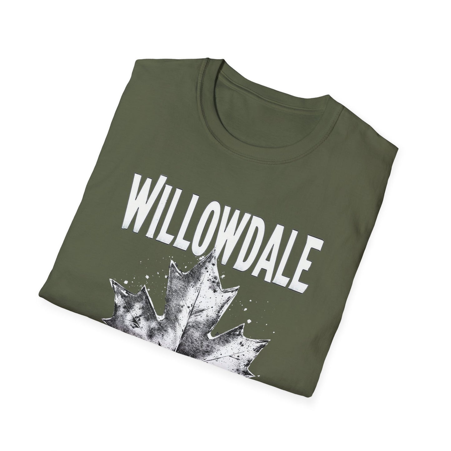 Willowdale Hardcore Rep'n White Leaf T-Shirt, c06-n05-s007 Softstyle Graphic Tee, Unisex Casual Wear, Support'n Locals Merch, Gift for Community Lovers.