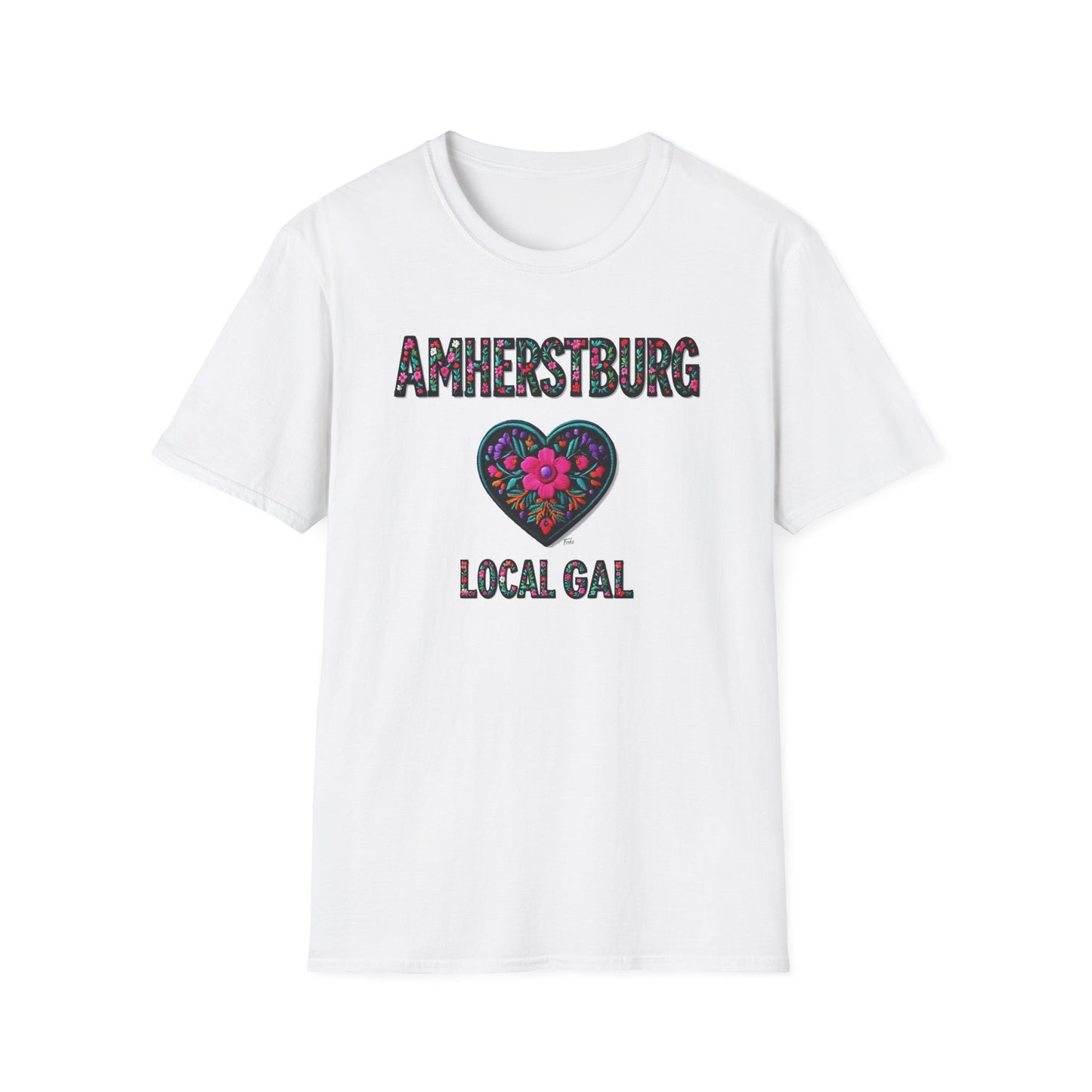 AMHERSTBURG Local Gal Flower-Heart T-Shirt, 3 Softstyle Graphic Tee, Unisex Casual Wear, Support Local Merch, Gift for Community Lovers, Finkz WINDSOR