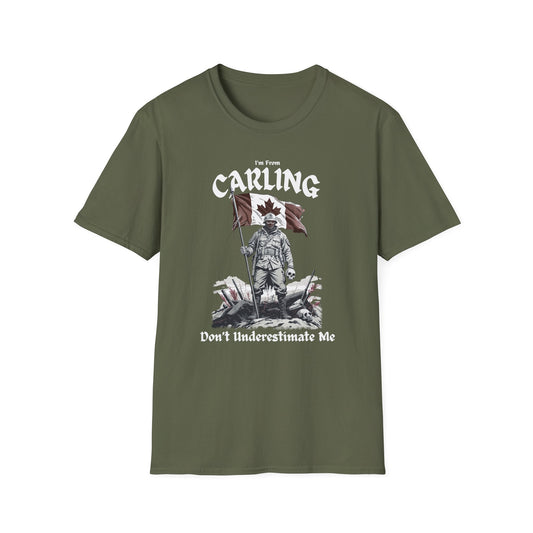 Carling Underestimate Guy T-Shirt, c02-n03-s002 Softstyle Graphic Tee, Unisex Casual Wear, Support'n Locals Merch, Gift for Community Lovers.