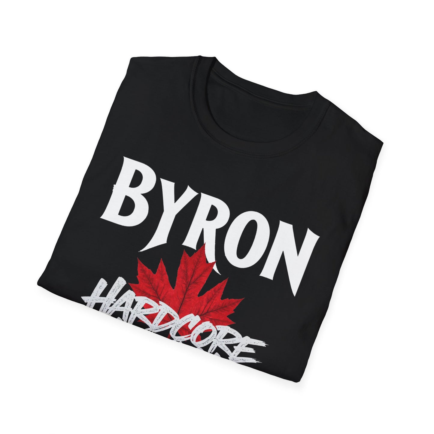 Byron Hardcore We Support Our Own Red Leaf T-Shirt, c02-n02-s006 Softstyle Graphic Tee, Unisex Casual Wear, Support'n Locals Merch, Gift for Community Lovers.