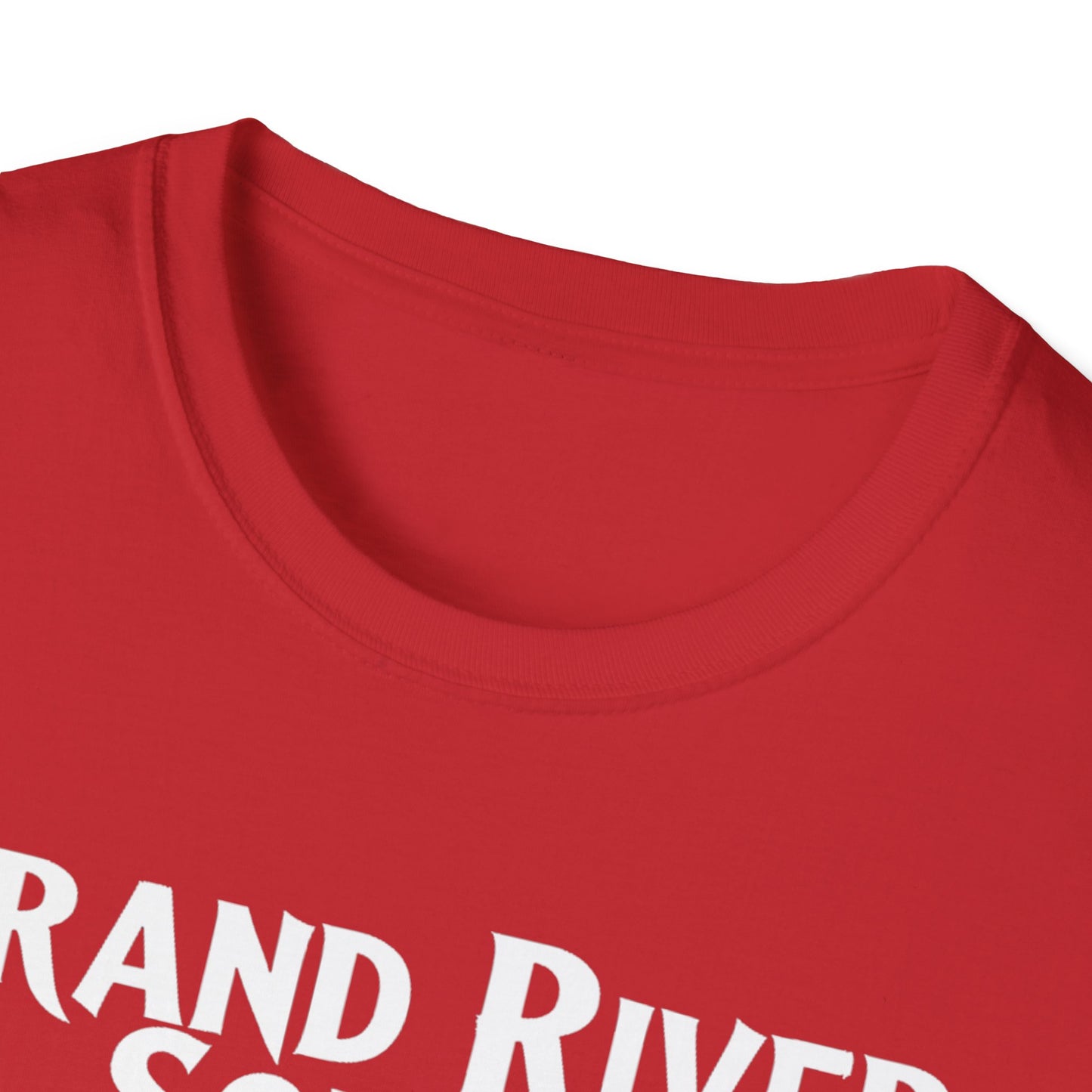 Grand River South Hardcore Rep'n White Leaf T-Shirt, c03-n04-s007 Softstyle Graphic Tee, Unisex Casual Wear, Support'n Locals Merch, Gift for Community Lovers.